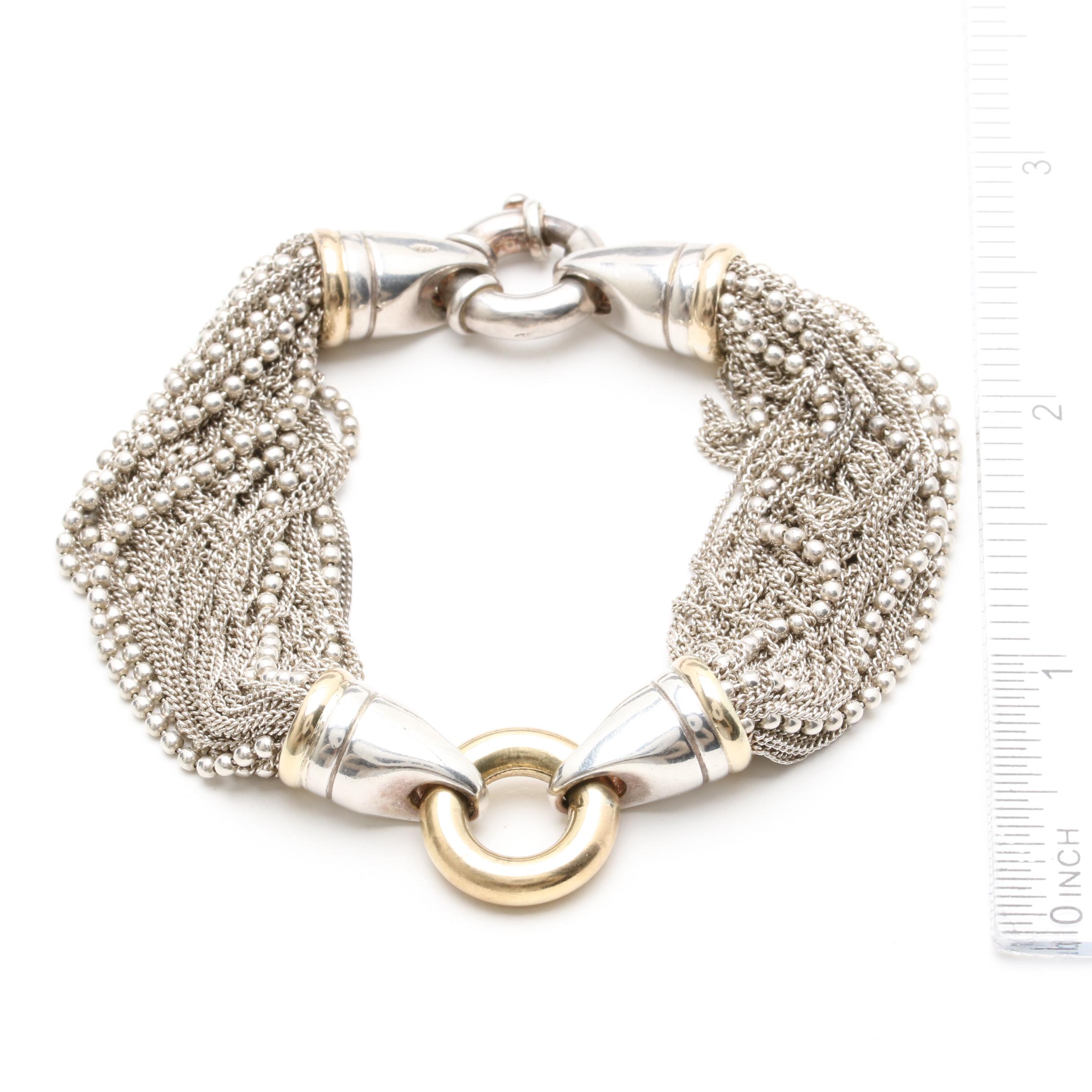 Italian Sterling Silver Bracelet with 18K Yellow Gold Accents