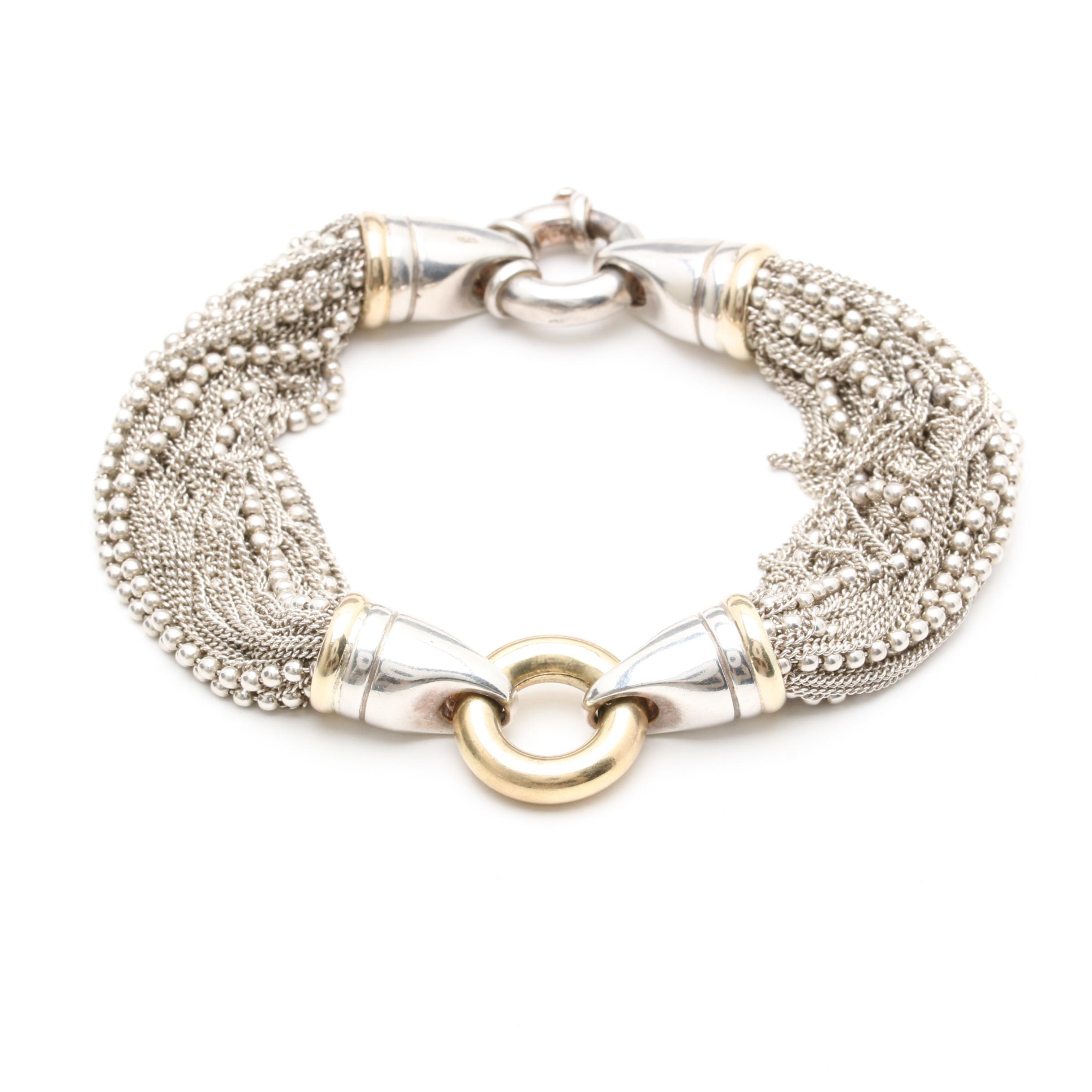 Italian Sterling Silver Bracelet with 18K Yellow Gold Accents