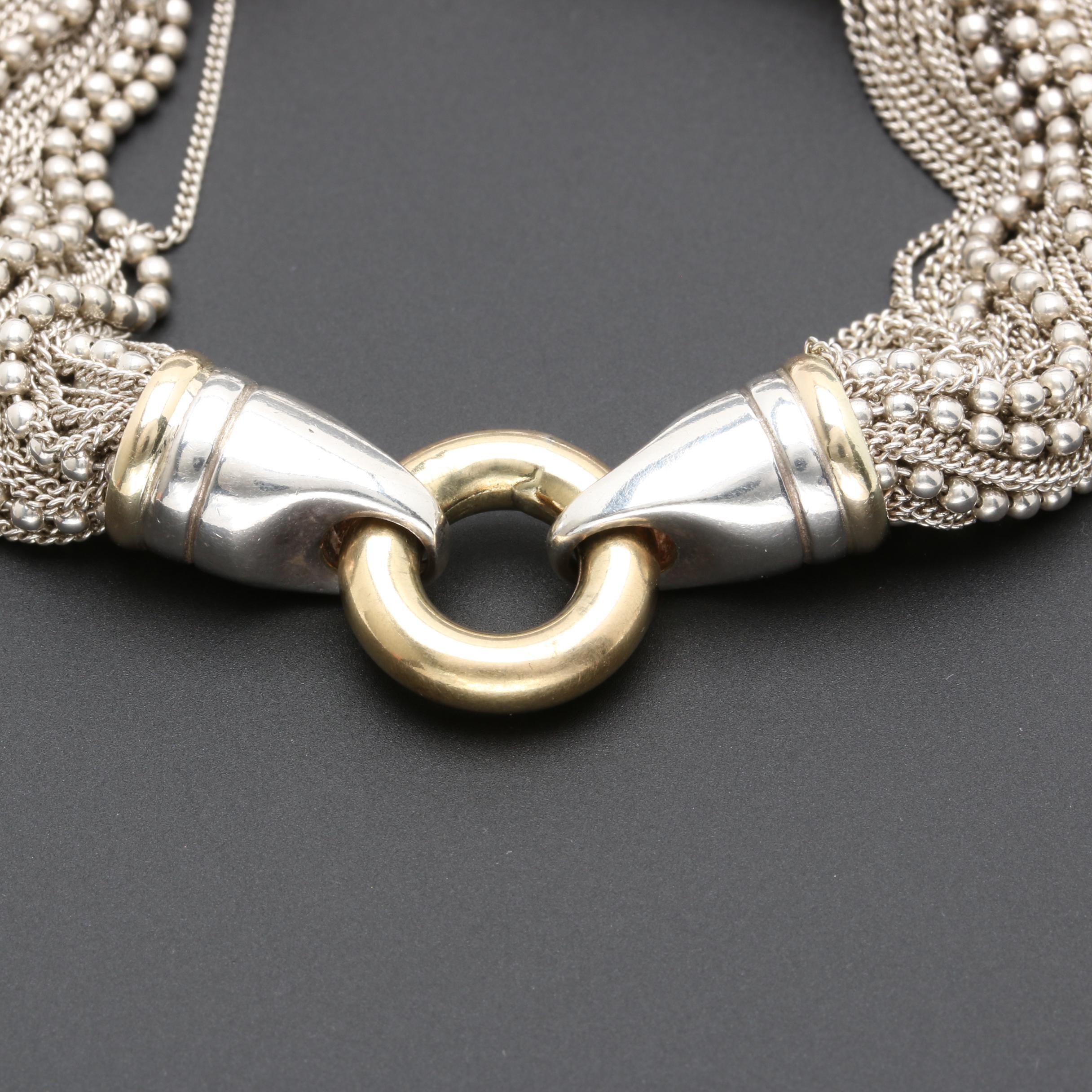 Italian Sterling Silver Bracelet with 18K Yellow Gold Accents