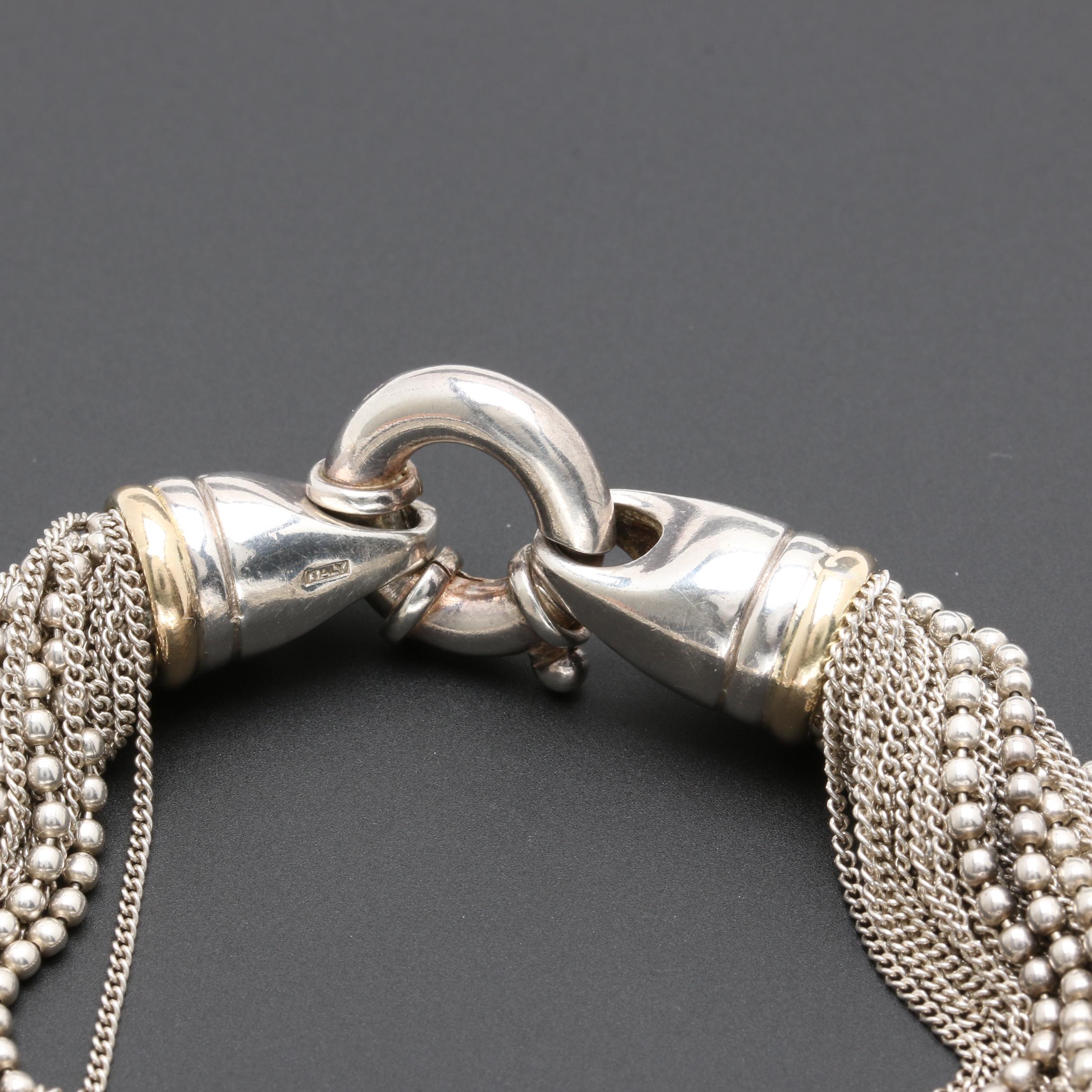 Italian Sterling Silver Bracelet with 18K Yellow Gold Accents