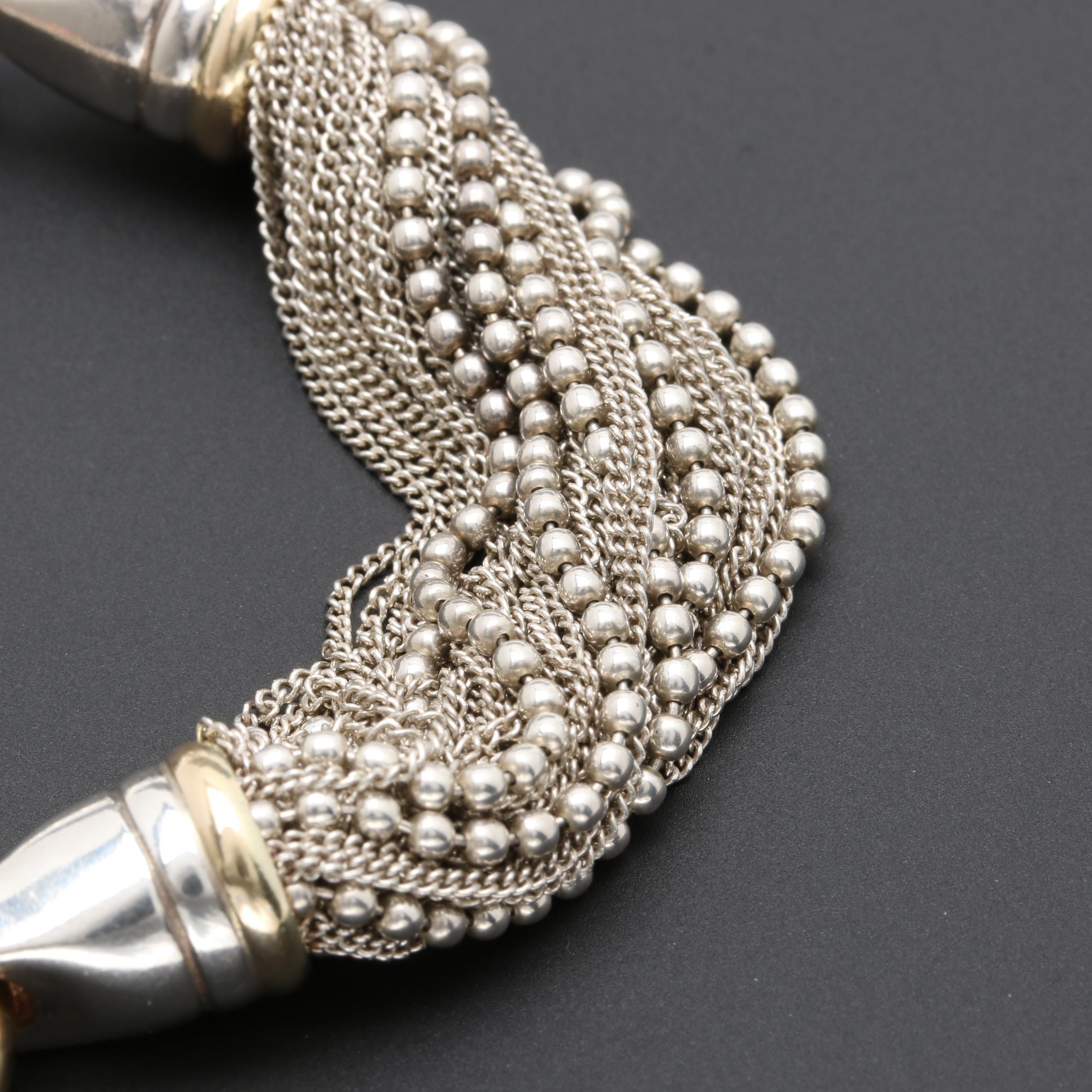 Italian Sterling Silver Bracelet with 18K Yellow Gold Accents