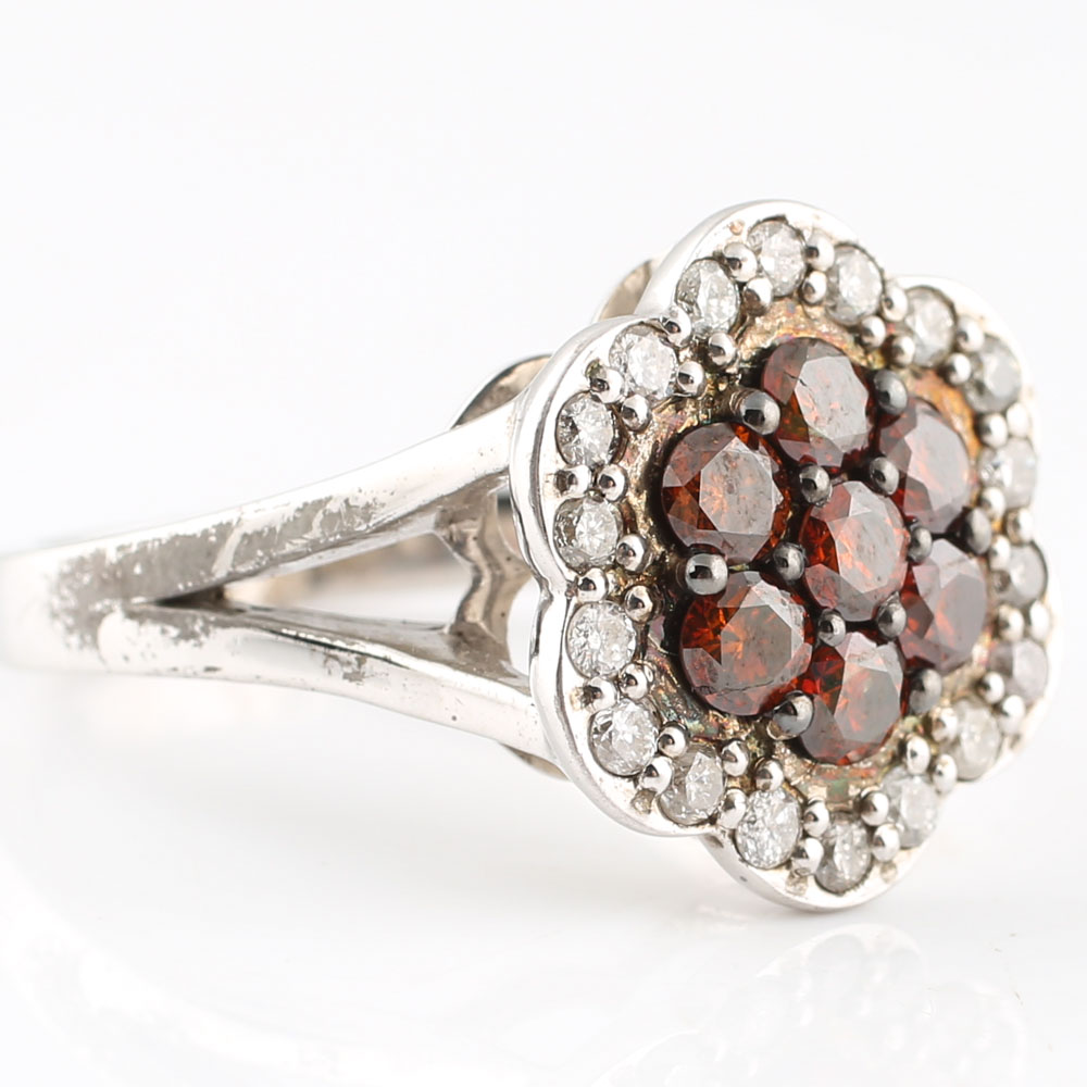 Sterling Silver Diamond Cluster Flower Ring