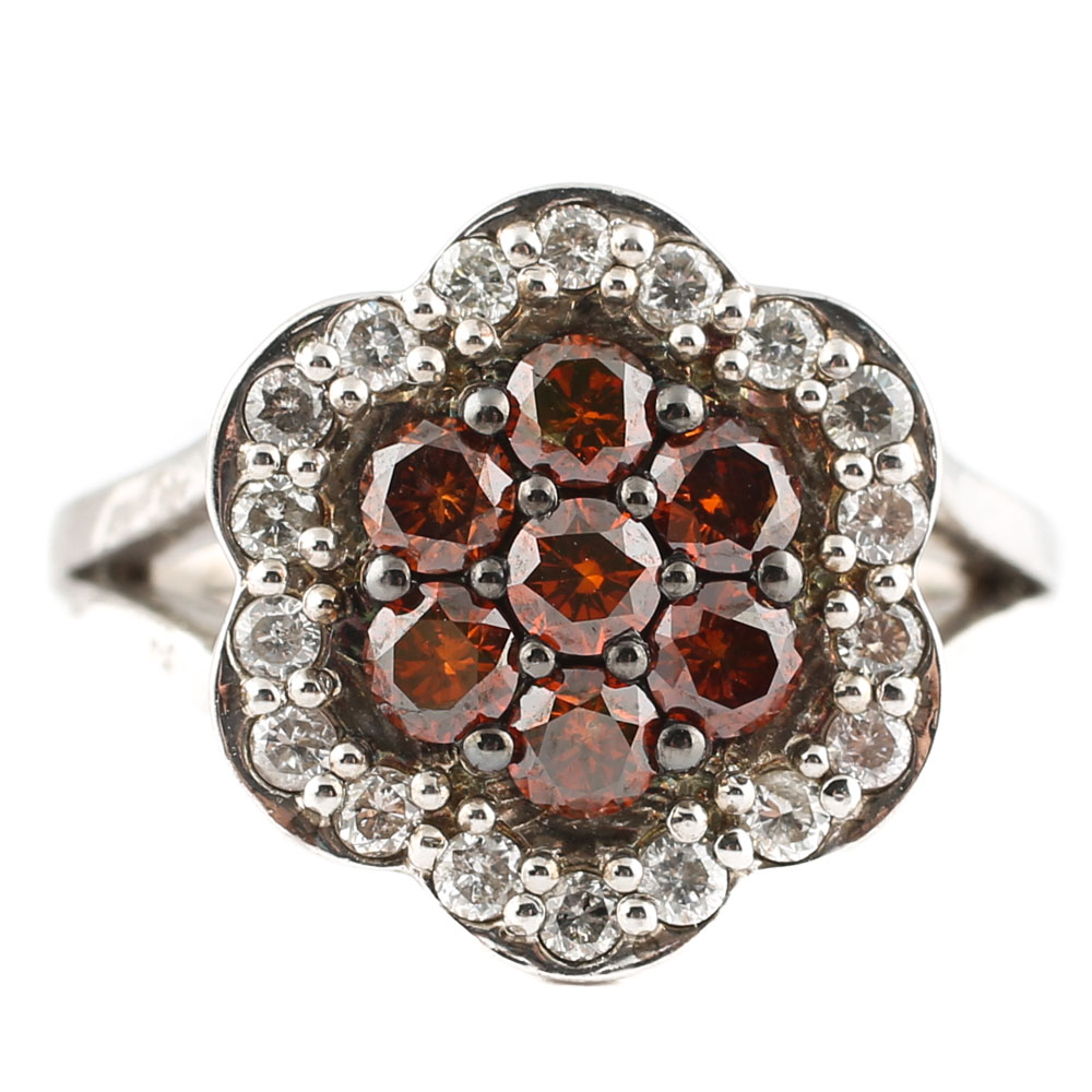 Sterling Silver Diamond Cluster Flower Ring