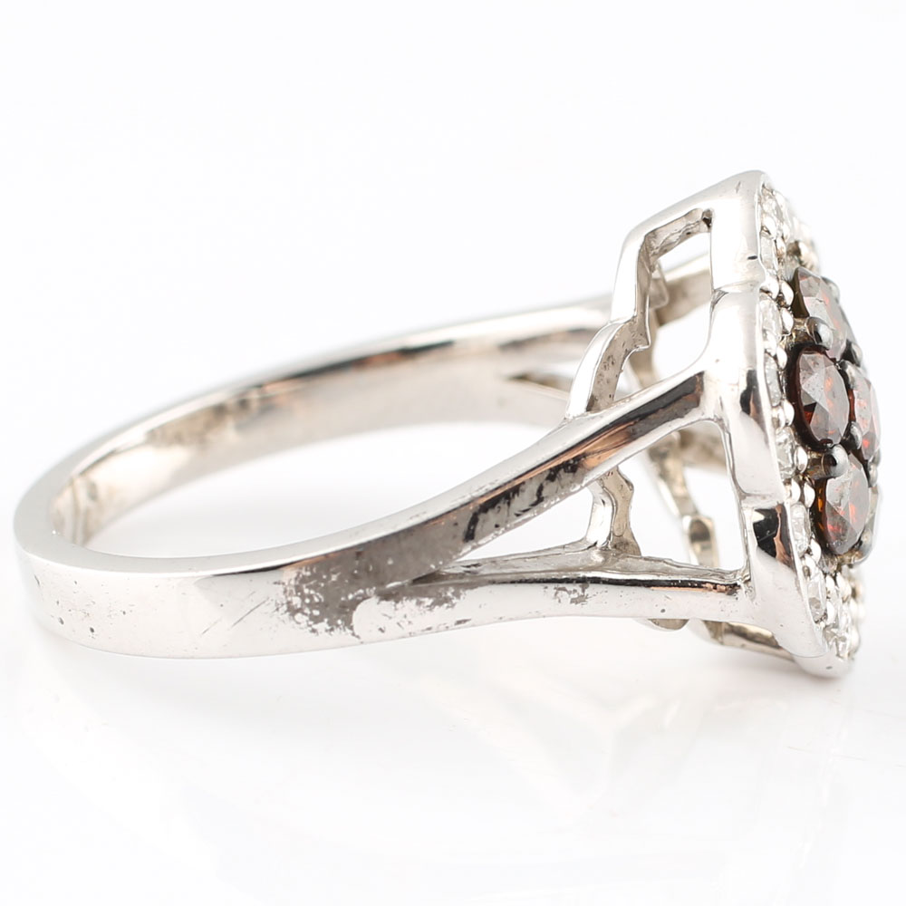 Sterling Silver Diamond Cluster Flower Ring