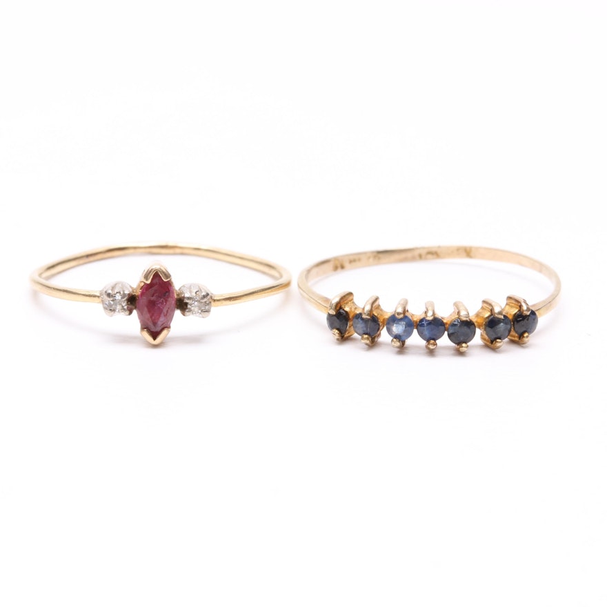 10K and 14K Yellow Gold Gemstone Rings Including Diamond