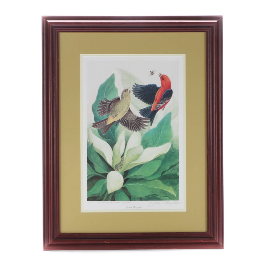 John Ruthven Signed Limited Edition Offset Lithograph "Scarlet Tanagers"
