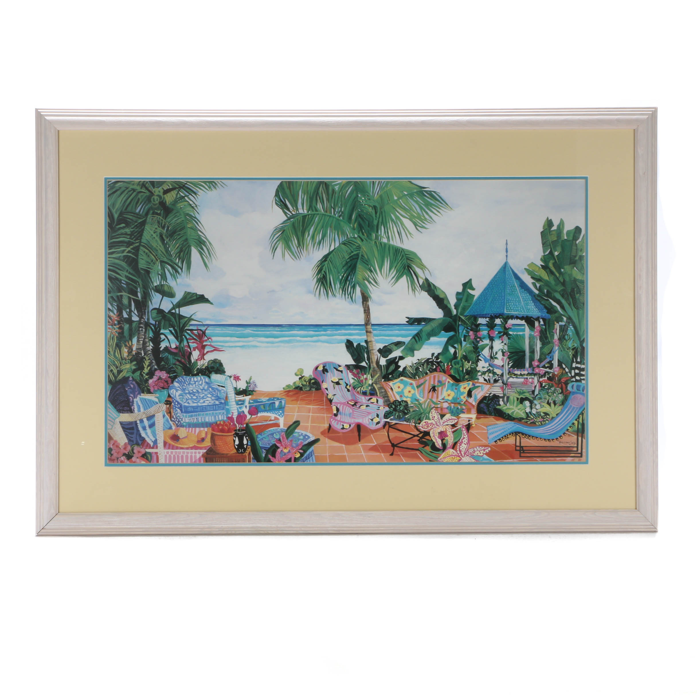 Offset Lithograph Print after Eileen Seitz of Tropical Scene