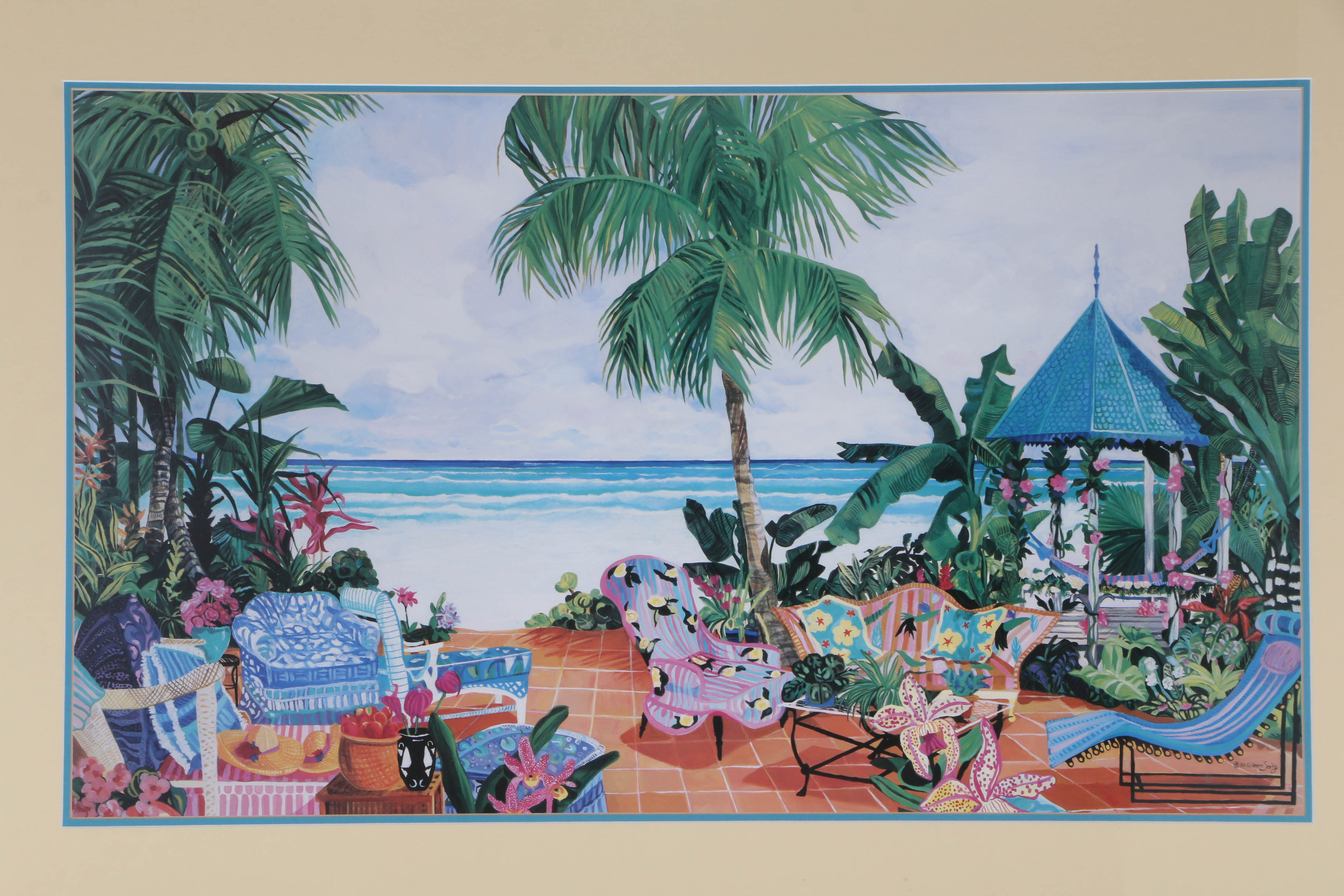 Offset Lithograph Print after Eileen Seitz of Tropical Scene