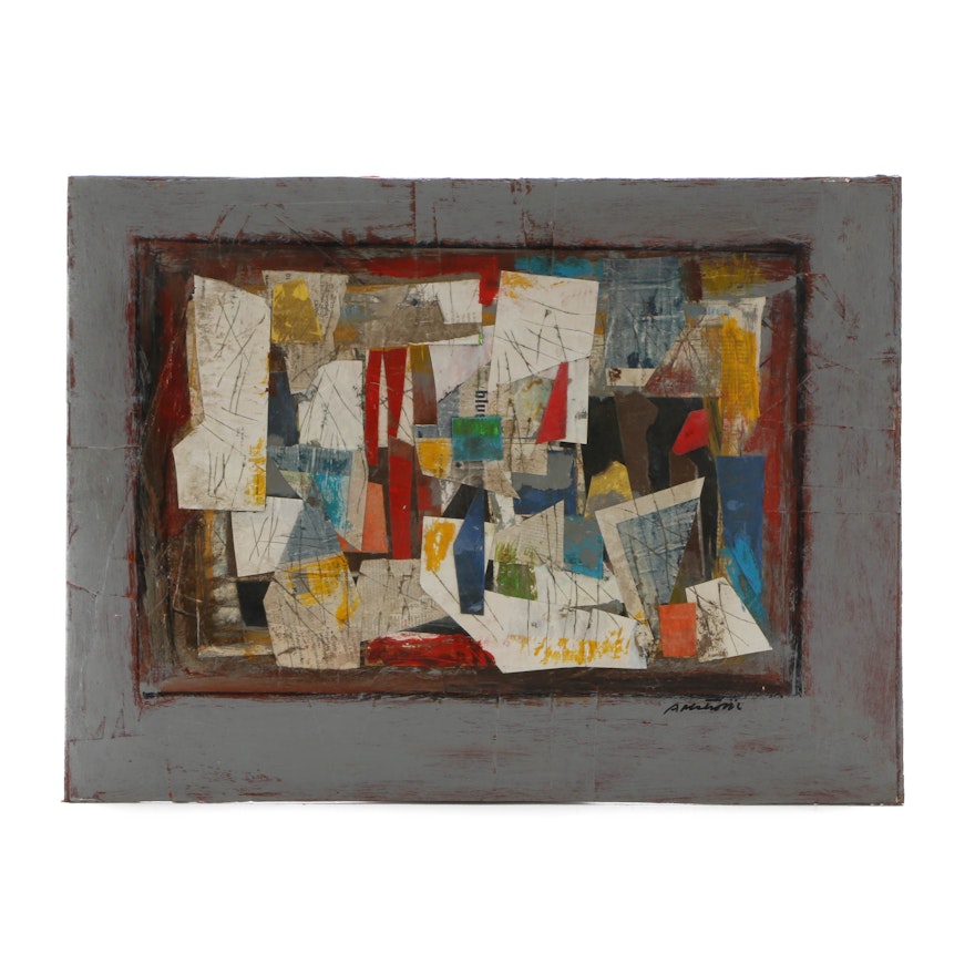Ronald Ahlstrom Original Mixed Meida Collage on Canvas Board