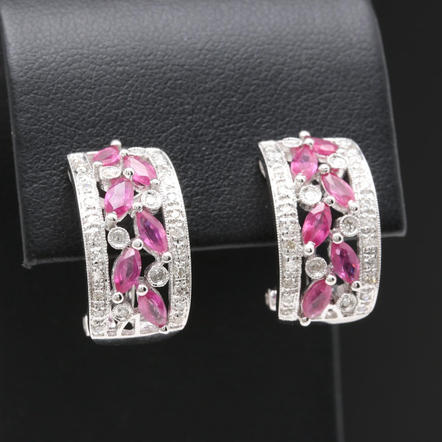 14K White Gold Ruby and Diamond Earrings