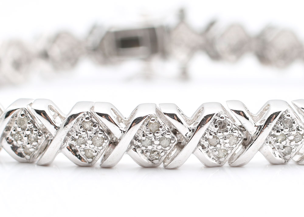 Sterling Silver "XO" Diamond Bracelet