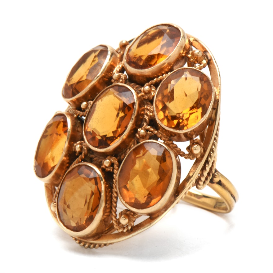 14K Yellow Gold Citrine Cocktail Ring