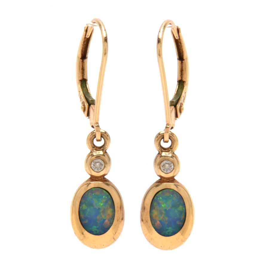 Kabana 14K Yellow Gold Opal Doublet and Diamond Earrings