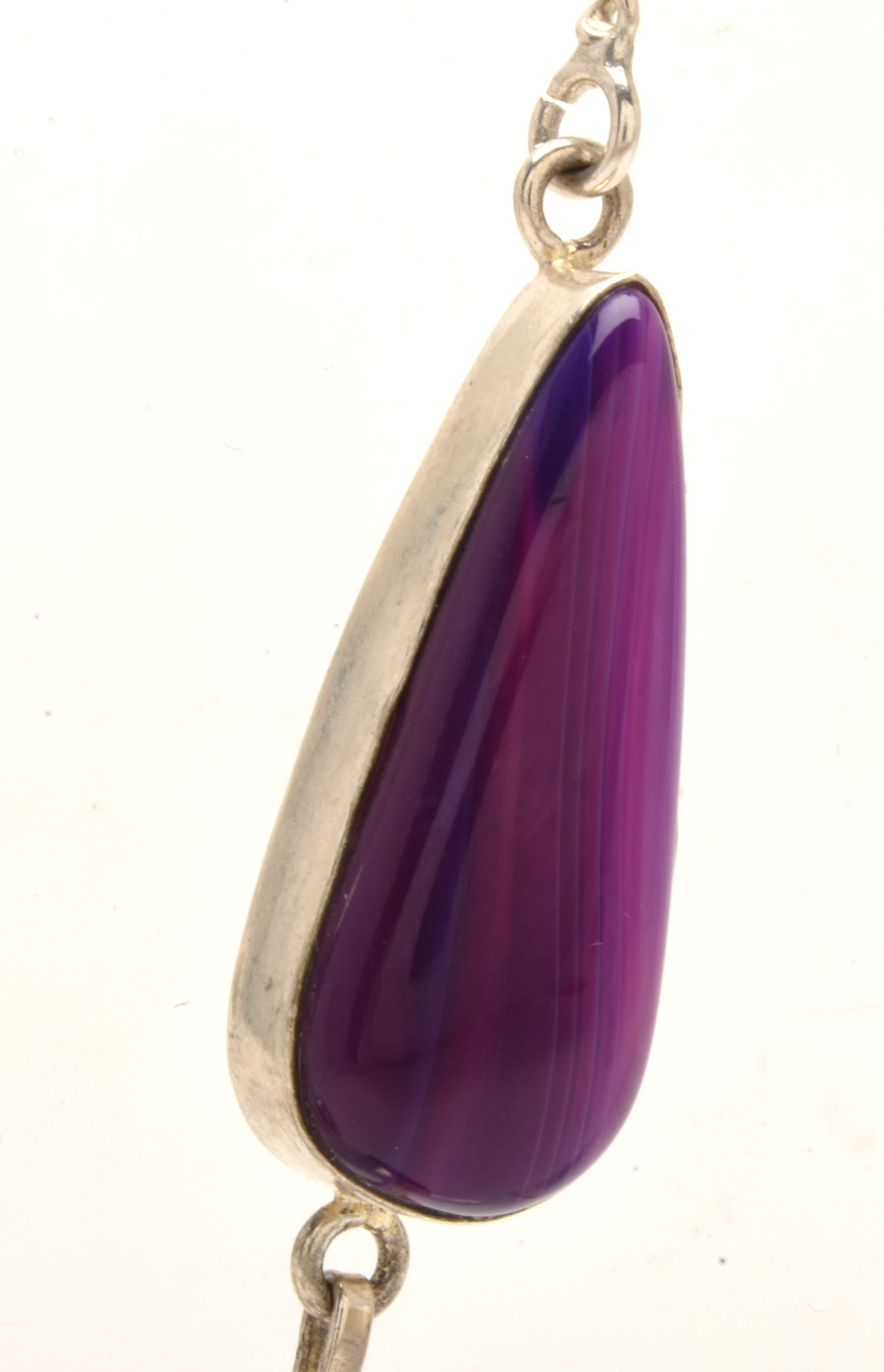 Sterling Silver Purpled Dyed Agate Cabochon Necklace