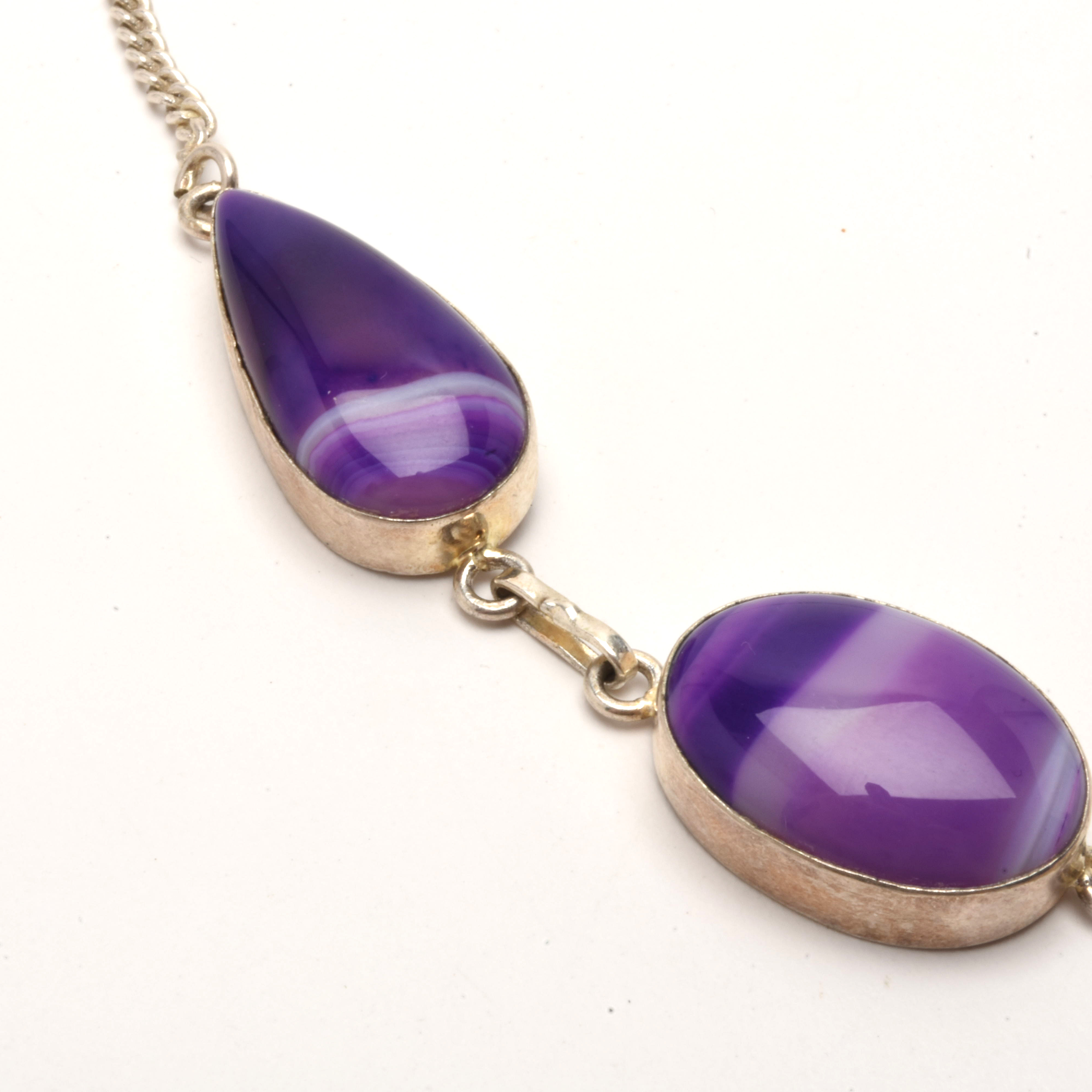 Sterling Silver Purpled Dyed Agate Cabochon Necklace