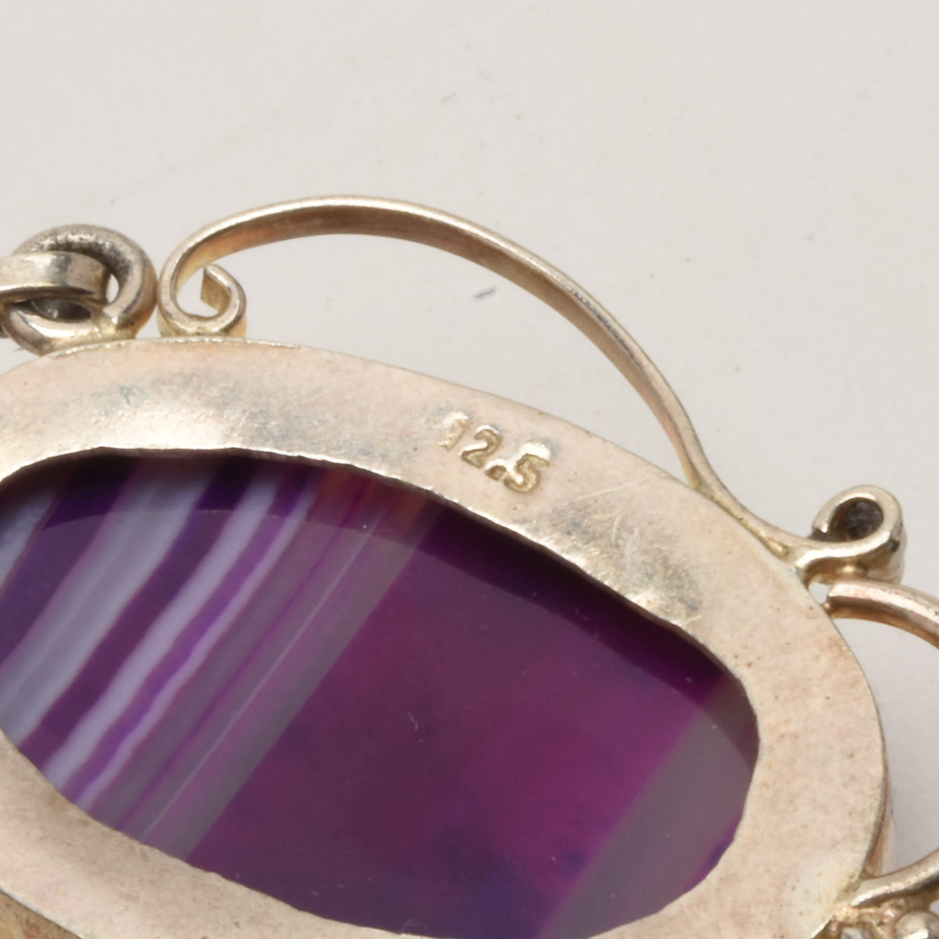 Sterling Silver Purpled Dyed Agate Cabochon Necklace