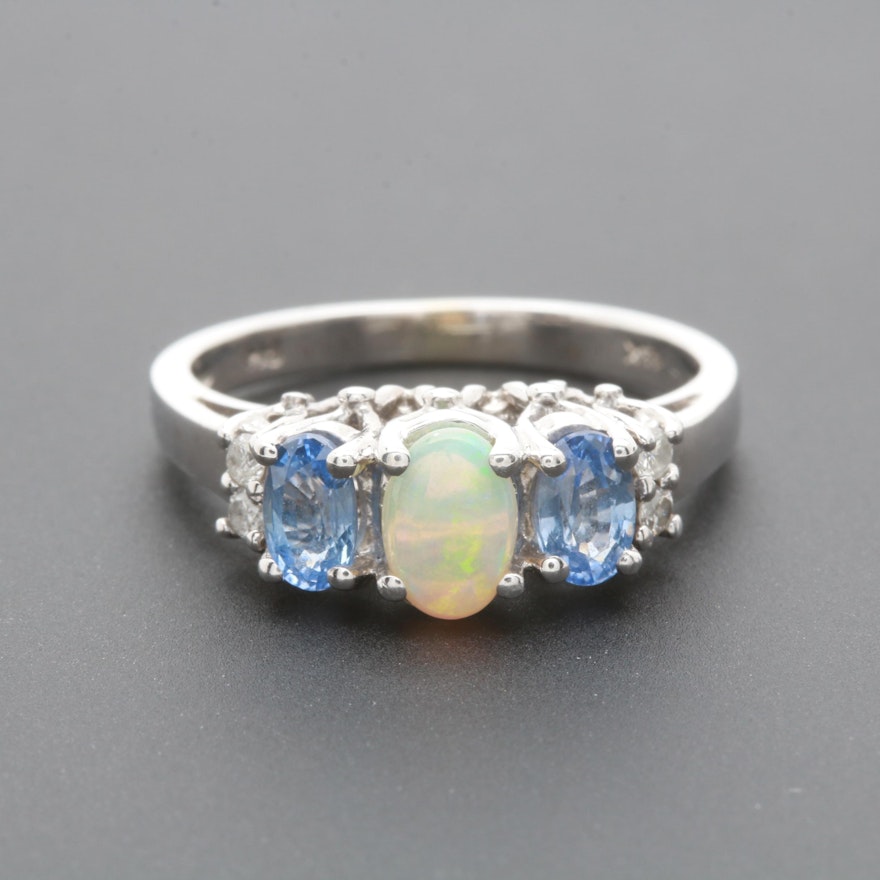 Effy 14K White Gold Opal, Tanzanite, and Diamond Ring