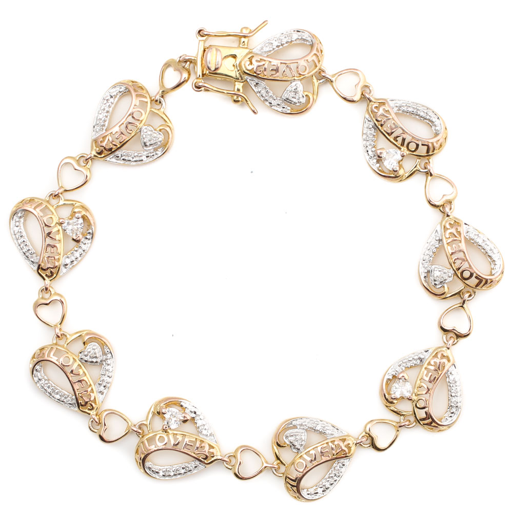 Sterling Silver G-Link Cubic Zirconia Bracelet with Gold Wash