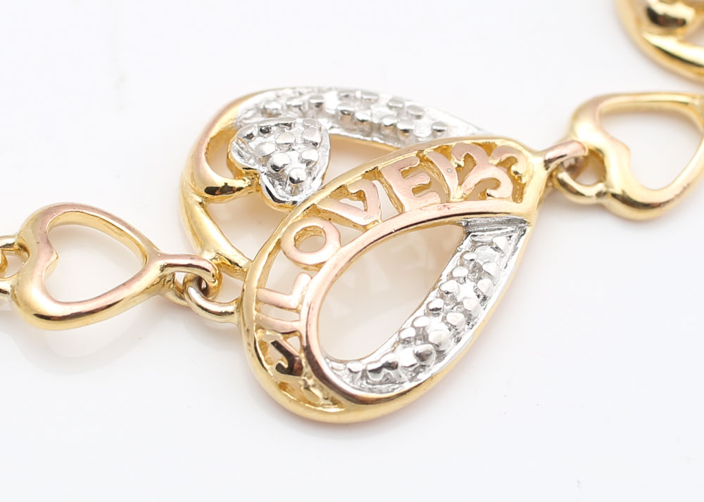 Sterling Silver G-Link Cubic Zirconia Bracelet with Gold Wash