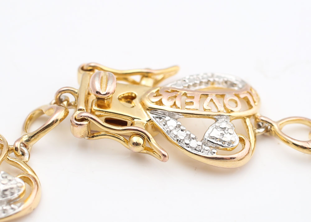 Sterling Silver G-Link Cubic Zirconia Bracelet with Gold Wash