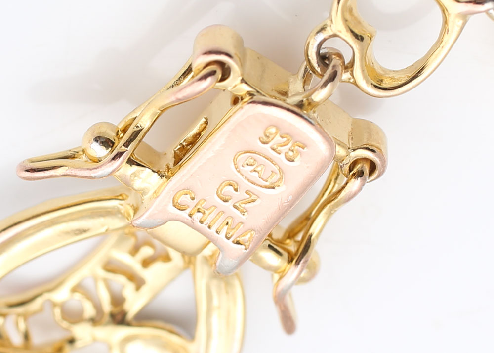 Sterling Silver G-Link Cubic Zirconia Bracelet with Gold Wash