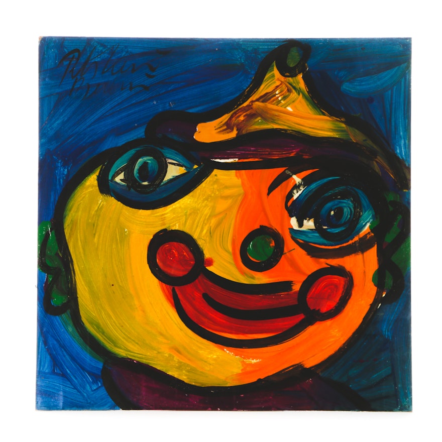 Peter Keil Oil on Masonite Portrait Painting of Clown