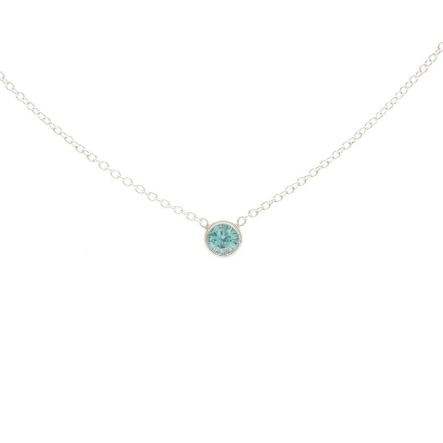 Sterling Silver Blue Diamond Solitaire Pendant Necklace
