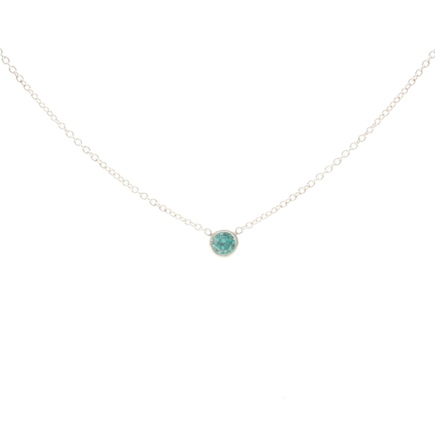 Sterling Silver Blue Diamond Bezel Set Solitaire Pendant Necklace
