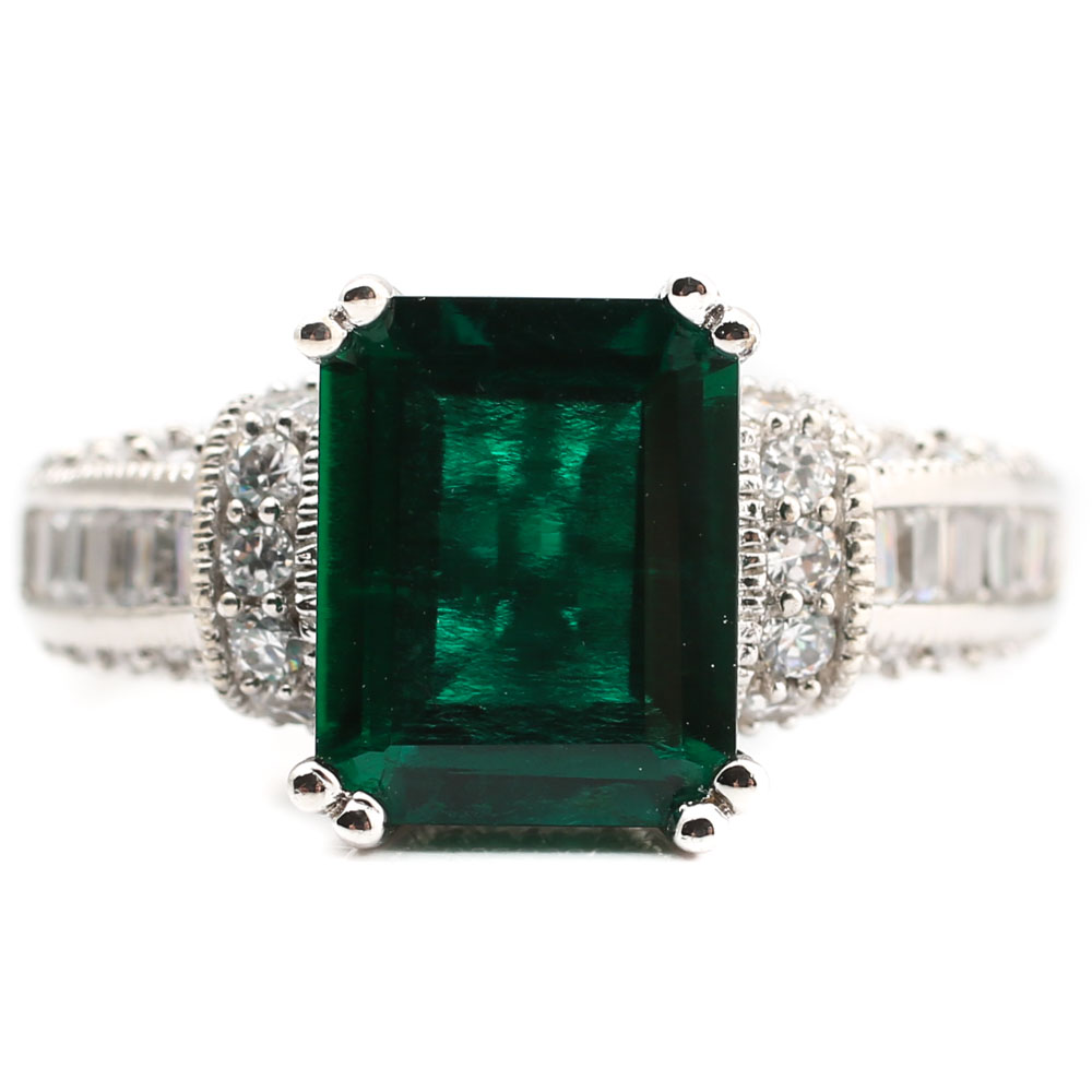 Sterling Silver Simulated Stone and Cubic Zirconia Ring