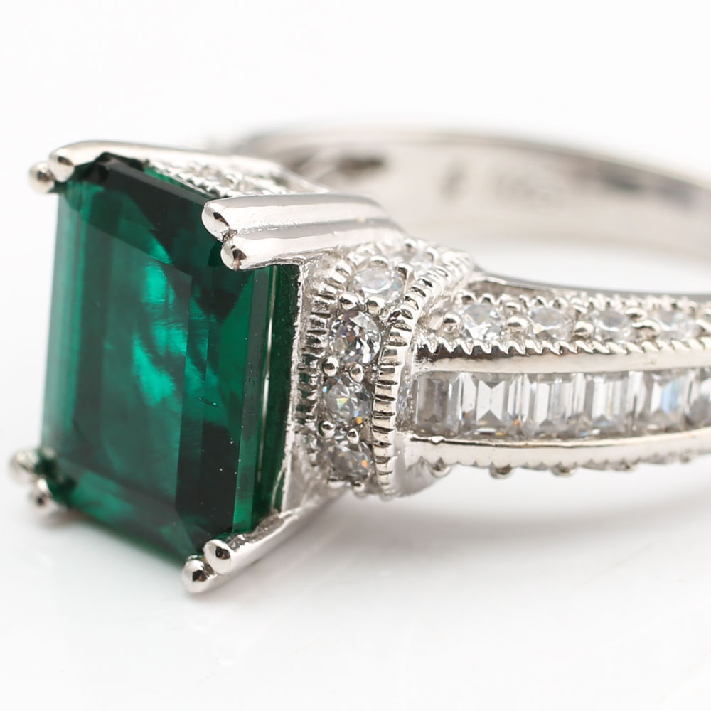 Sterling Silver Simulated Stone and Cubic Zirconia Ring