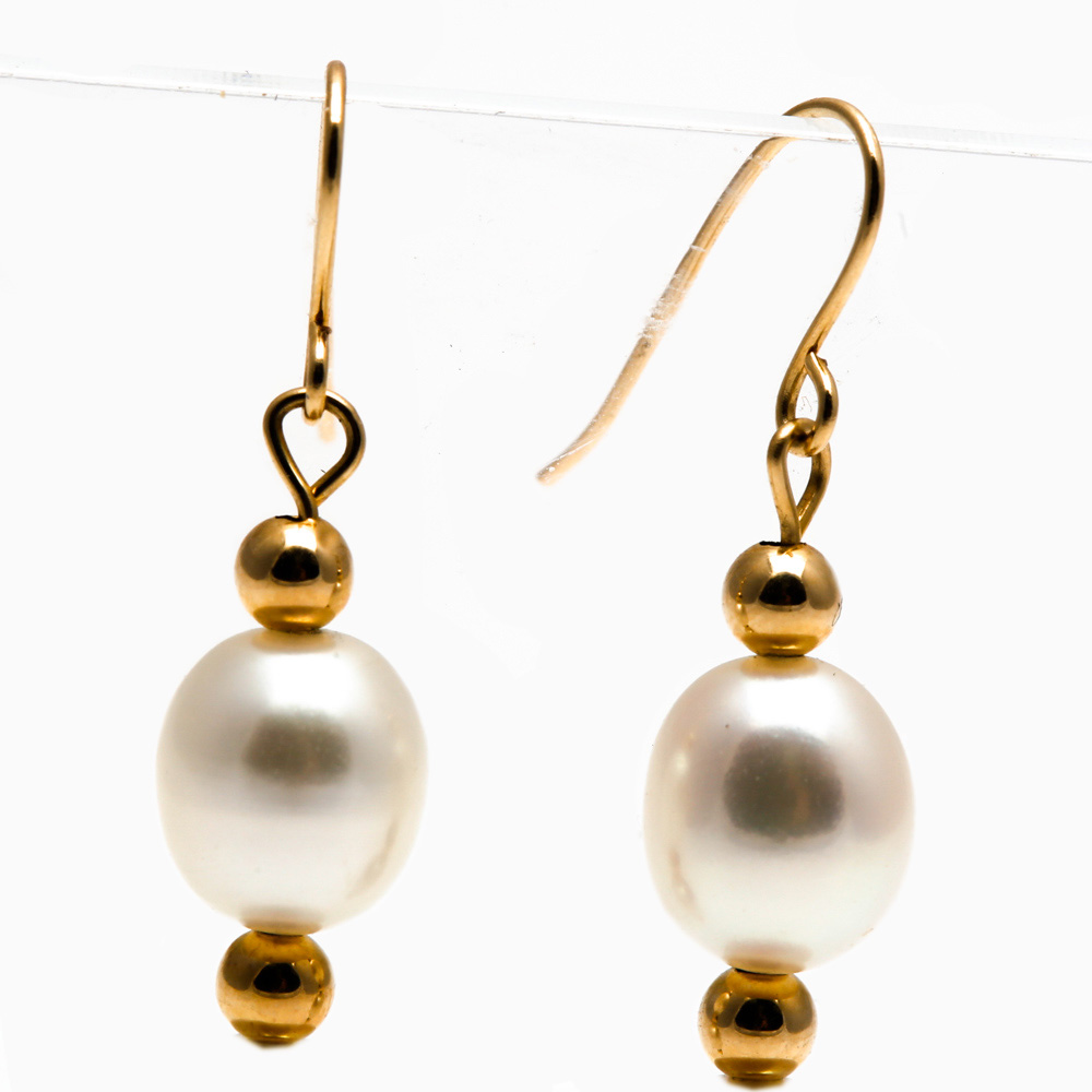 14K Yellow Gold Imitation Pearl Earrings