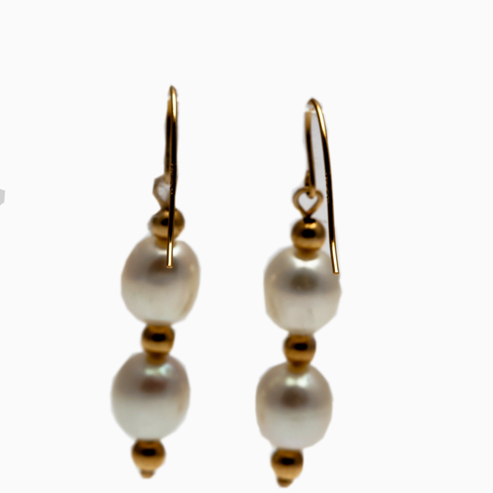 14K Yellow Gold Imitation Pearl Earrings