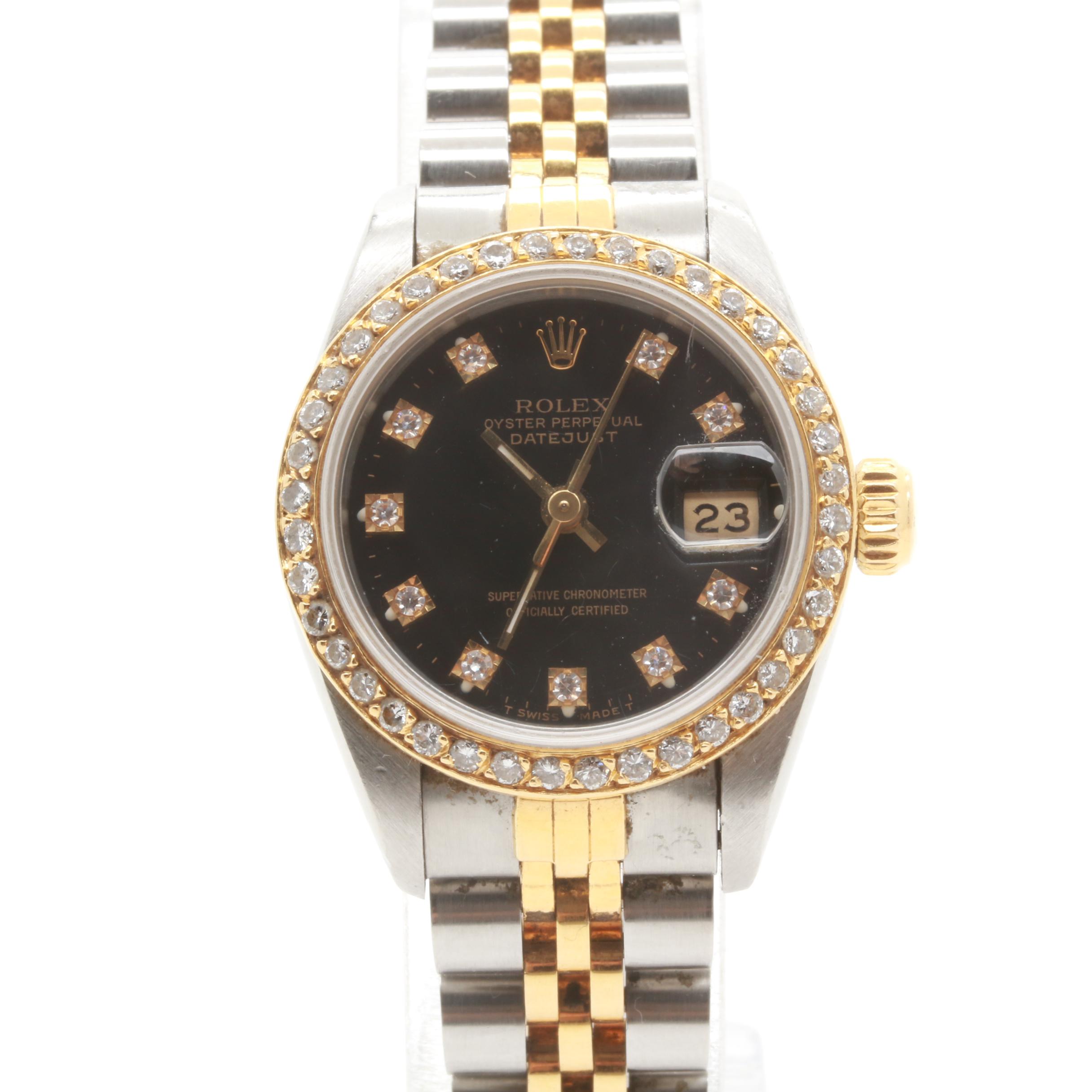 Circa 1990 Rolex Stainless Steel and 18K Yellow Gold Diamond Watch