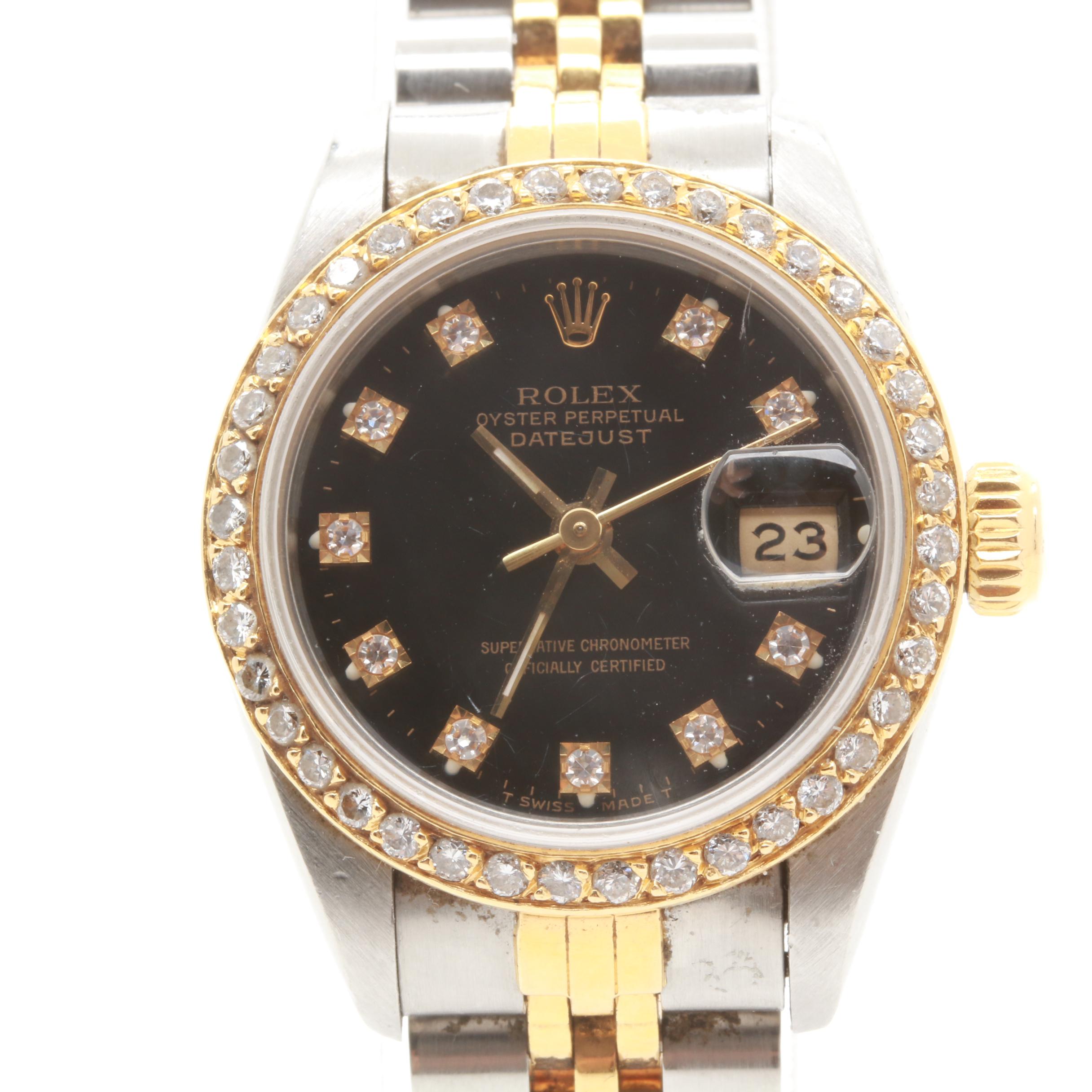 Circa 1990 Rolex Stainless Steel and 18K Yellow Gold Diamond Watch