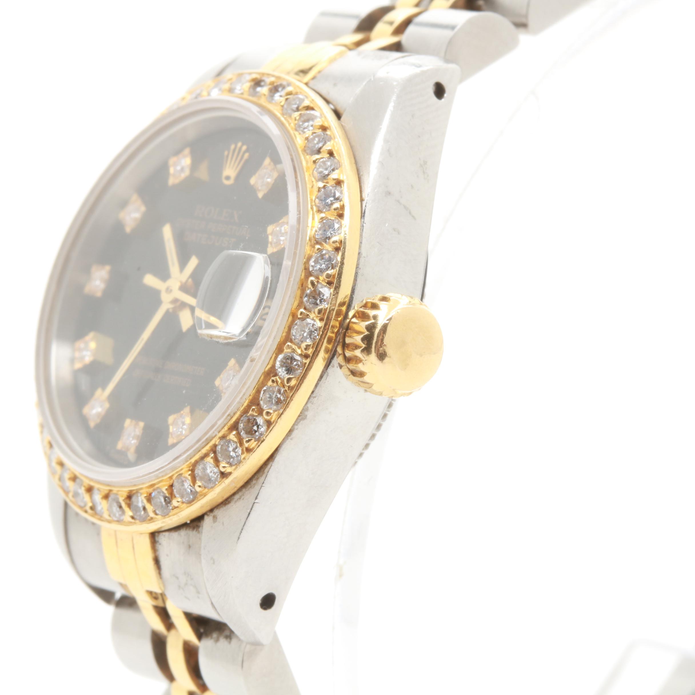 Circa 1990 Rolex Stainless Steel and 18K Yellow Gold Diamond Watch