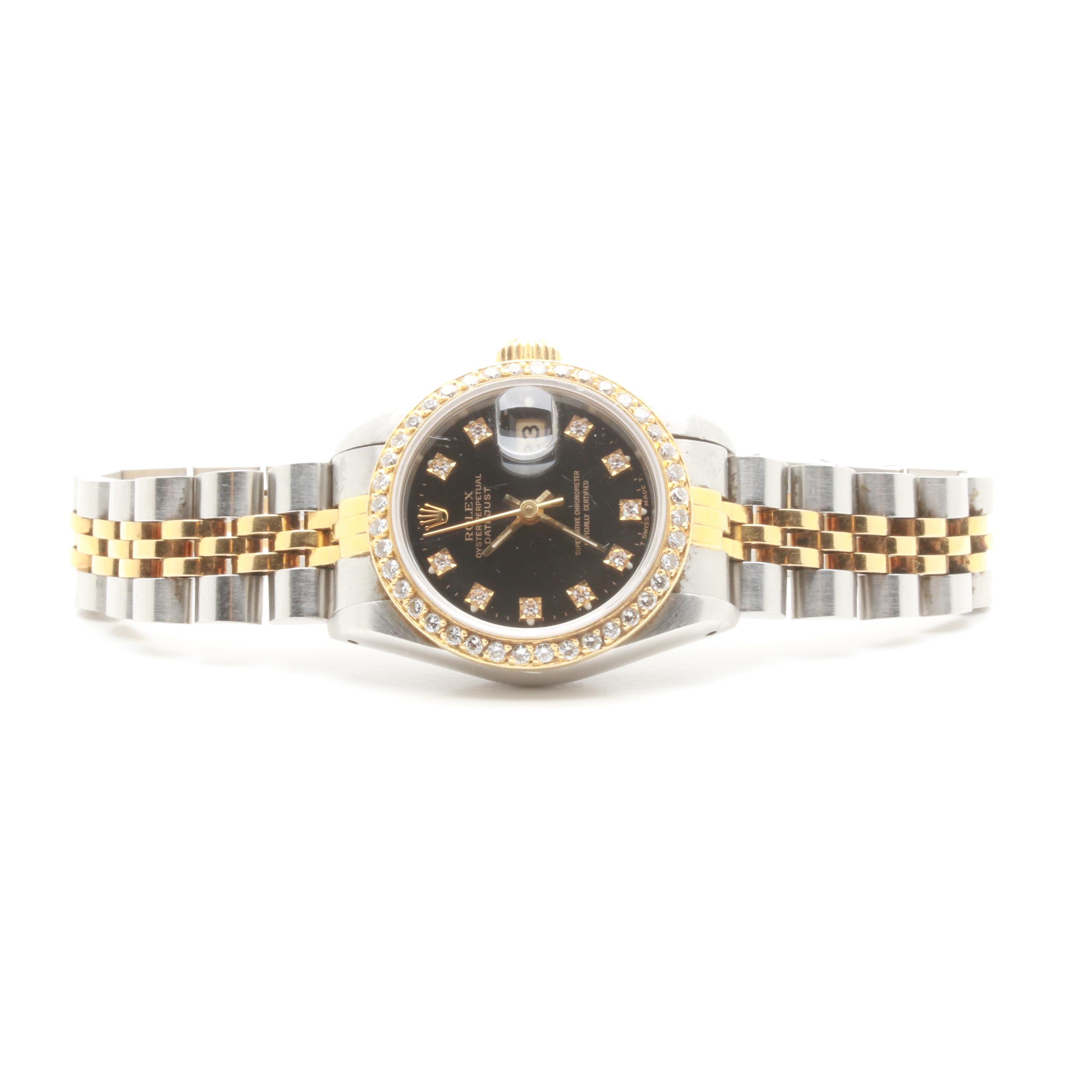 Circa 1990 Rolex Stainless Steel and 18K Yellow Gold Diamond Watch