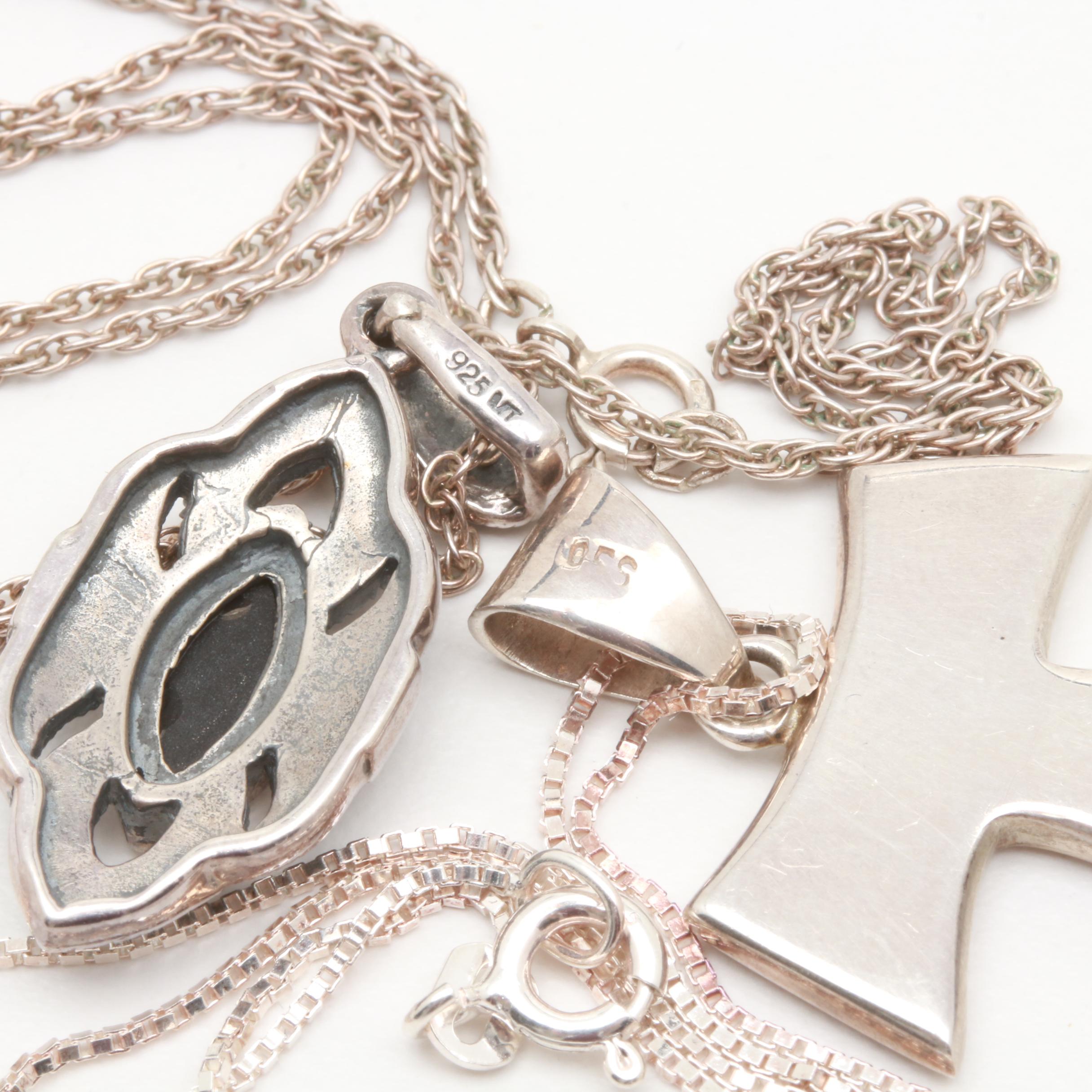 Sterling Silver Jewelry Selection with Garnet, Onyx, and Marcasite