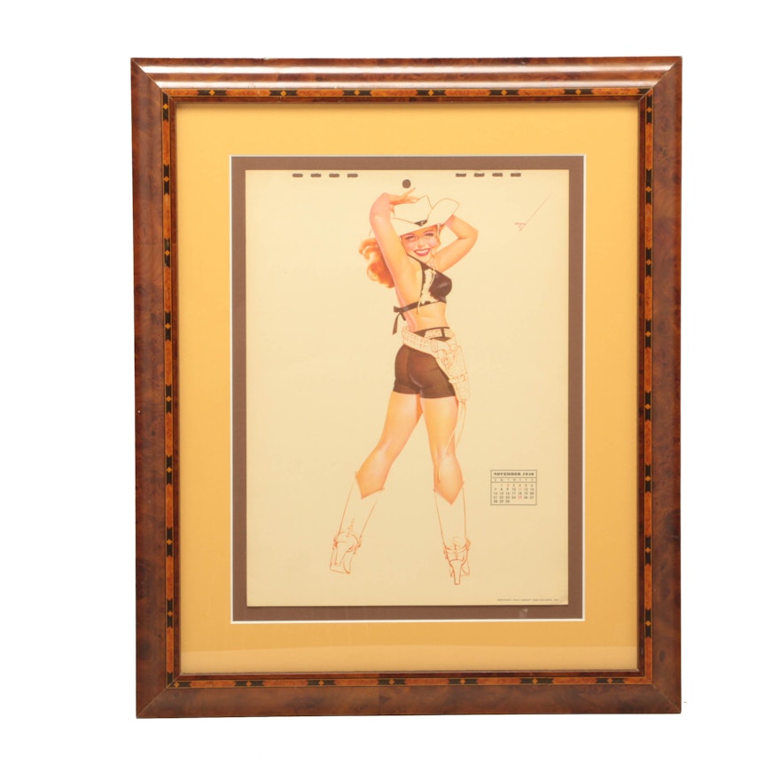 Vintage Offset Lithograph Print of Pinup Girl after George Petty