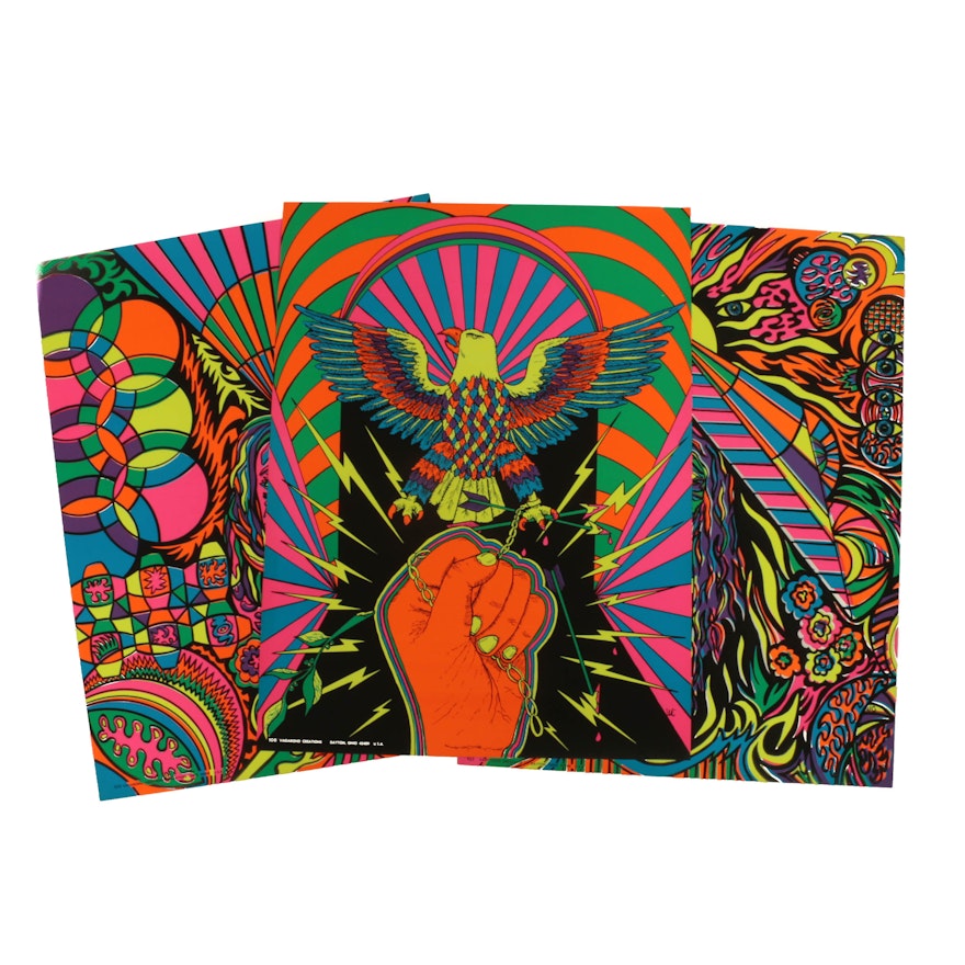 Three Vintage Psychedelic 1970s Era Serigraph Posters