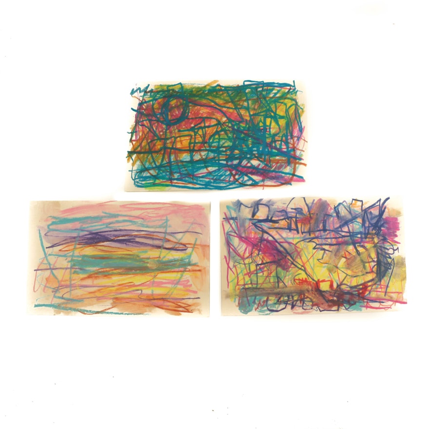 Paul Chidlaw Original Abstract Pastel Drawings on Paper