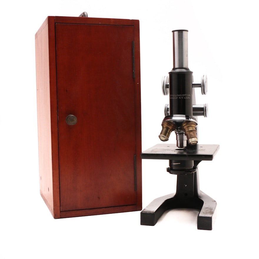 Vintage Bausch and Lomb Microscope with Wooden Case