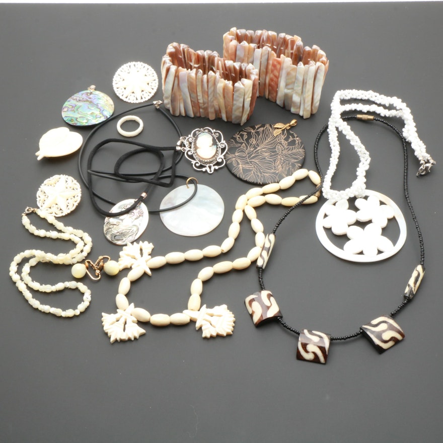 Jewelry Assortment Including Mother of Pearl, Abalone, and Shell