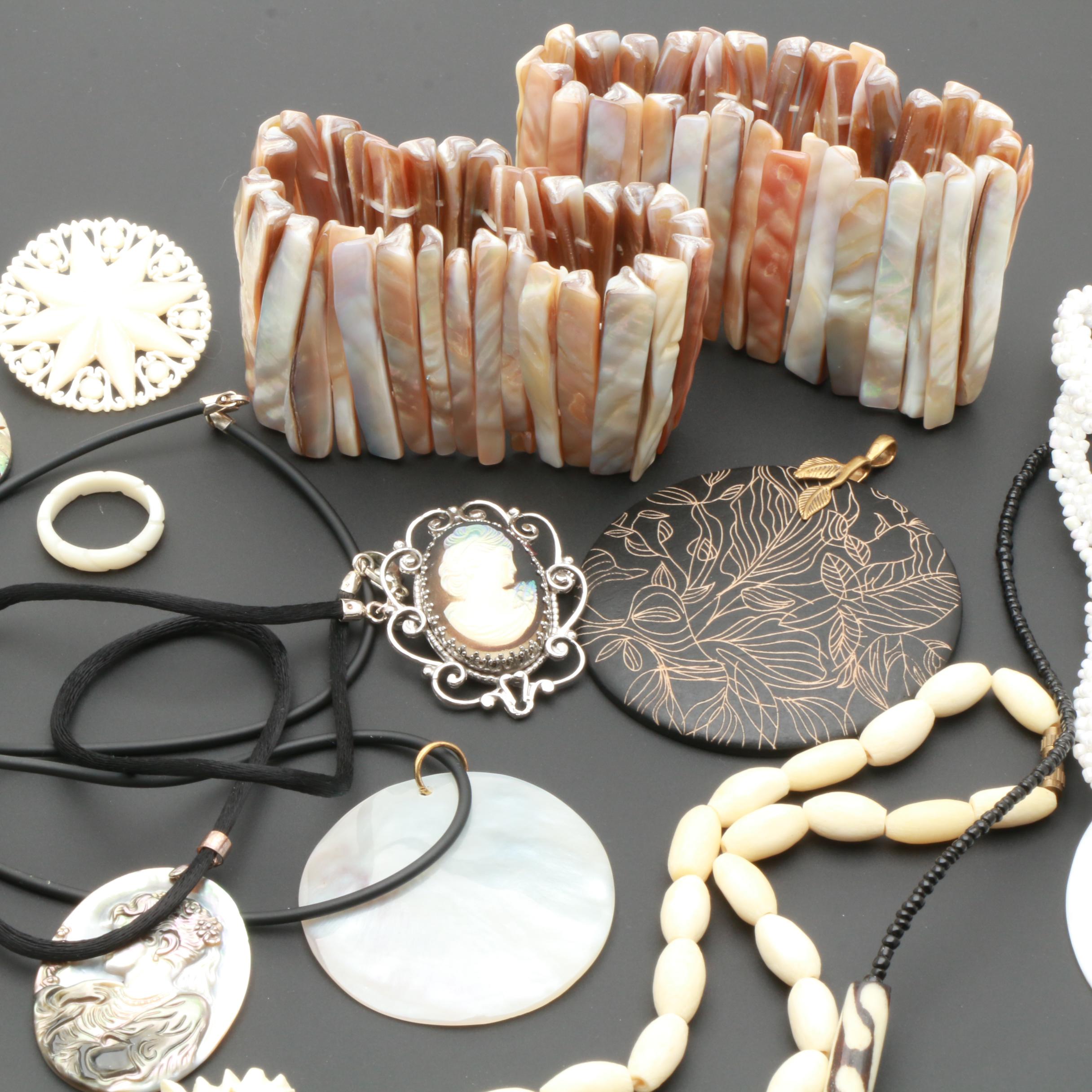 Jewelry Assortment Including Mother of Pearl, Abalone, and Shell