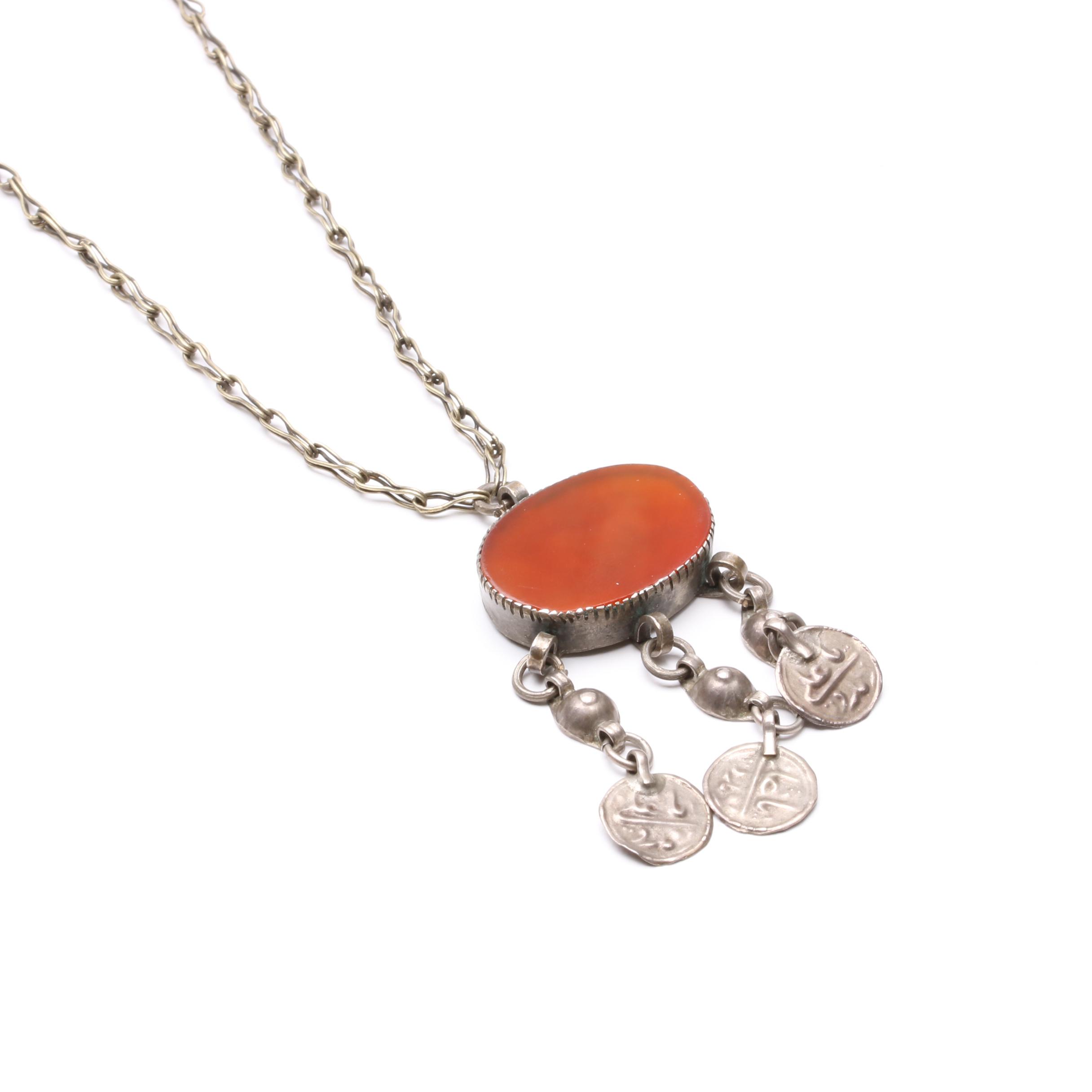 Sterling Silver and 800 Silver Carnelian Necklace and Bracelet