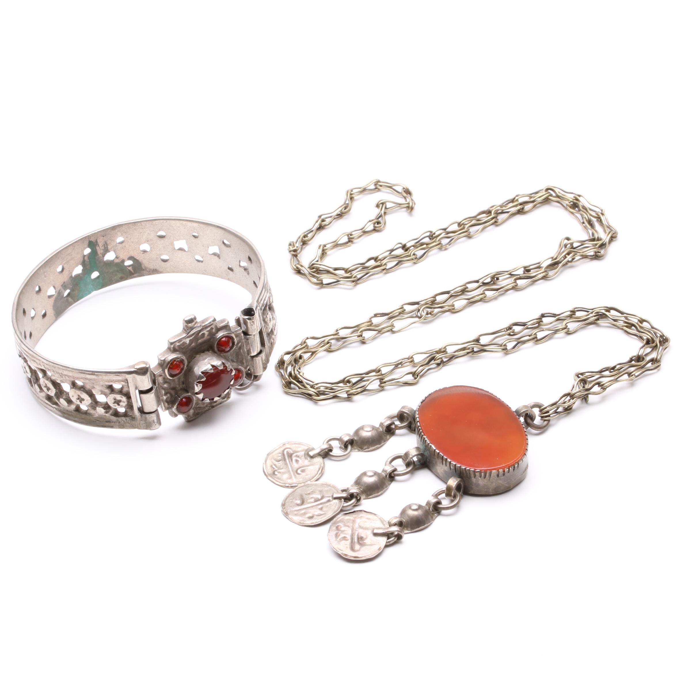 Sterling Silver and 800 Silver Carnelian Necklace and Bracelet