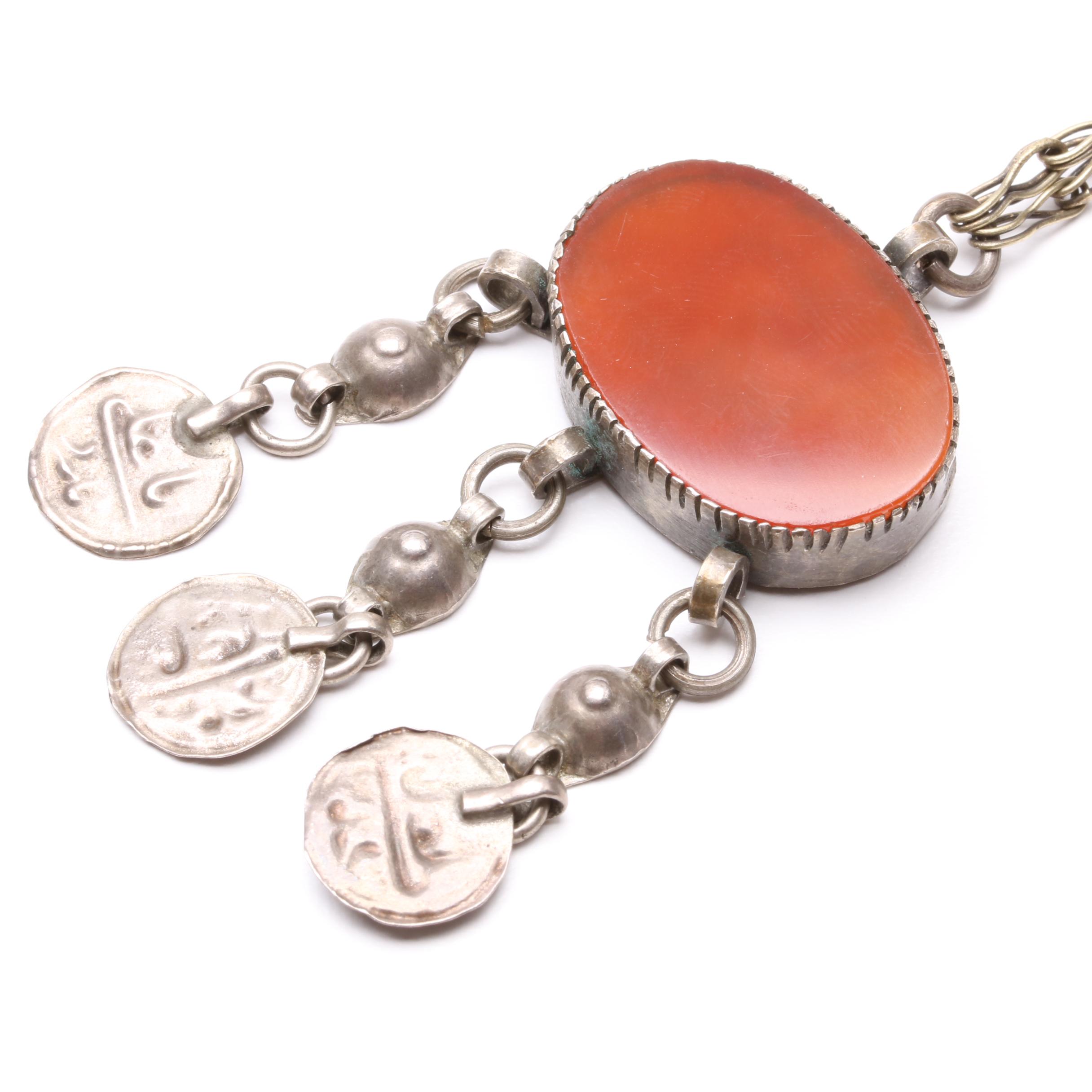 Sterling Silver and 800 Silver Carnelian Necklace and Bracelet
