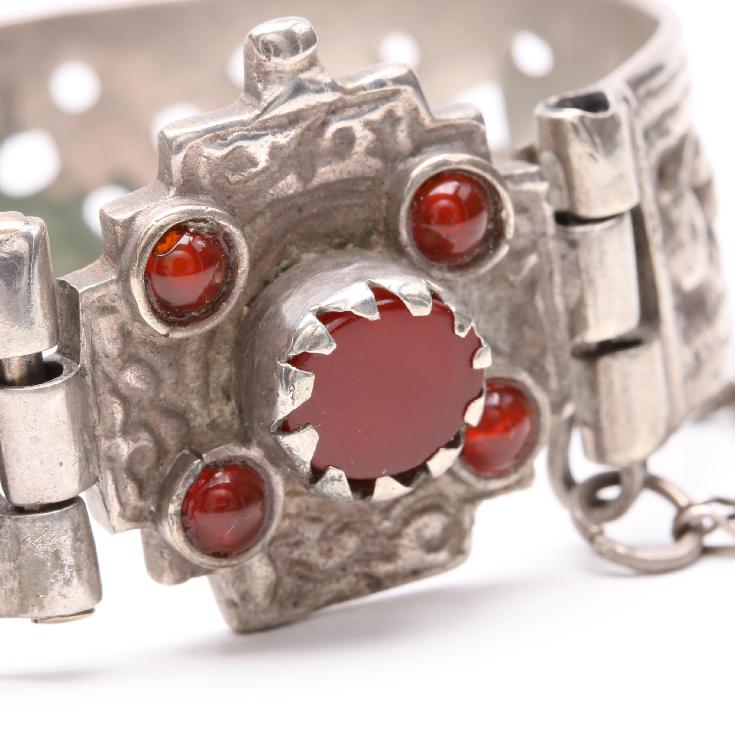 Sterling Silver and 800 Silver Carnelian Necklace and Bracelet