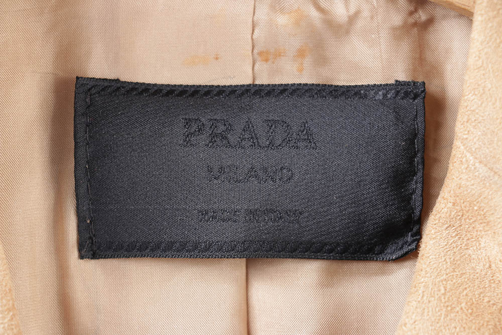 Women's Prada Belted Khaki Suede Leather Jacket