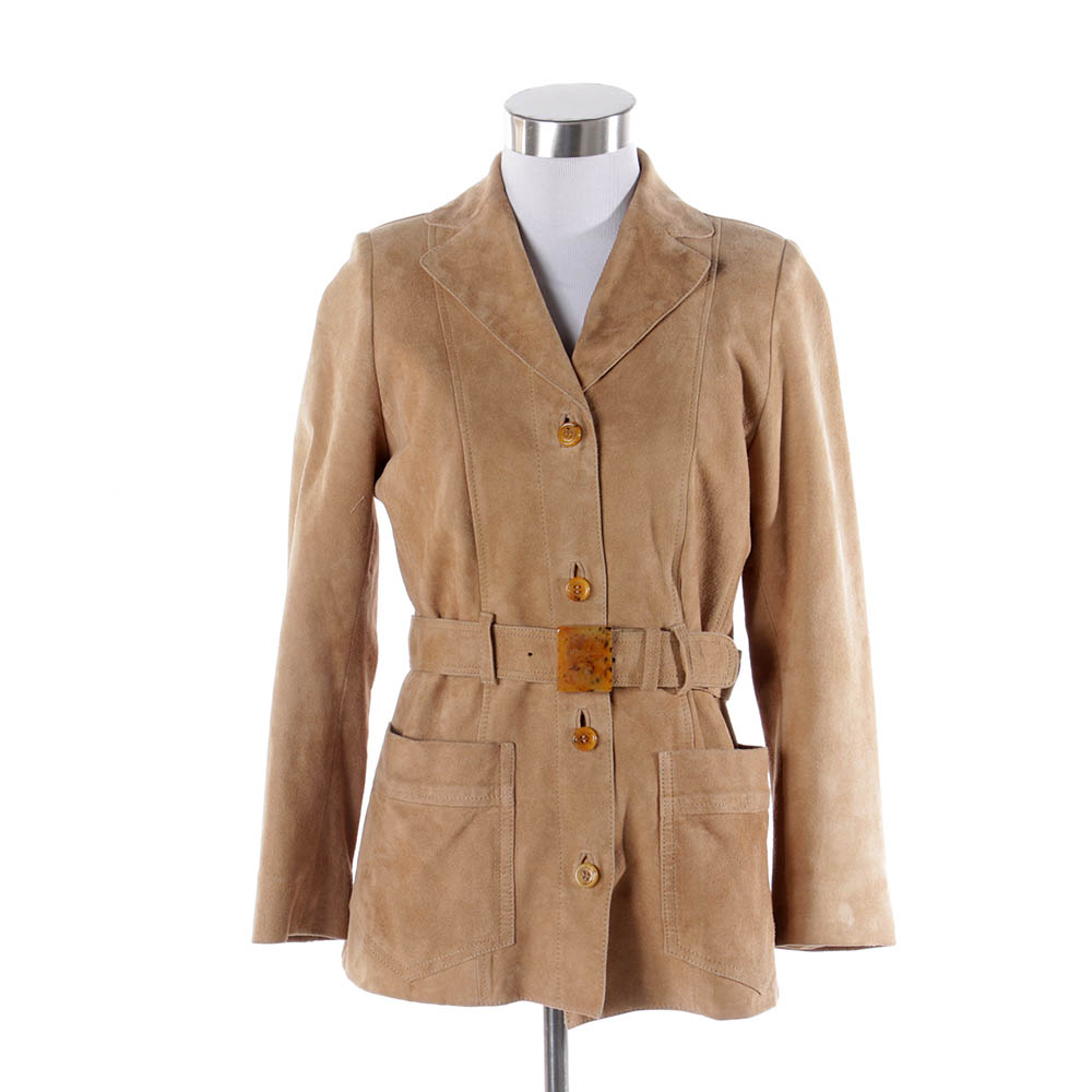 Women's Prada Belted Khaki Suede Leather Jacket