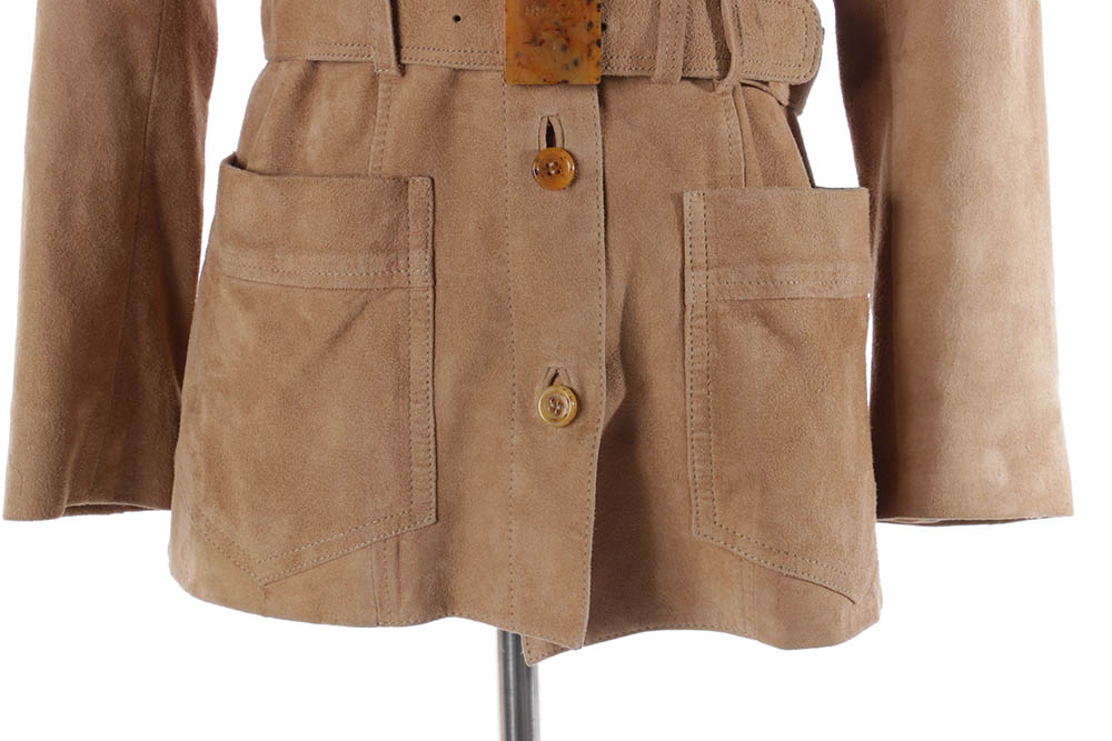 Women's Prada Belted Khaki Suede Leather Jacket